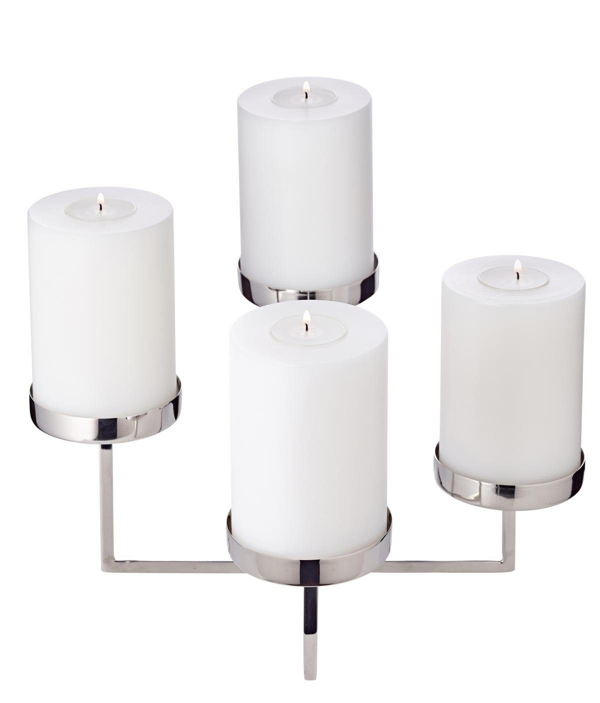 EDZARD Adventskranz Pamplona, Silber-Optik, Edelstahl, vernickelt, für Stumpenkerzen, H 14 cm