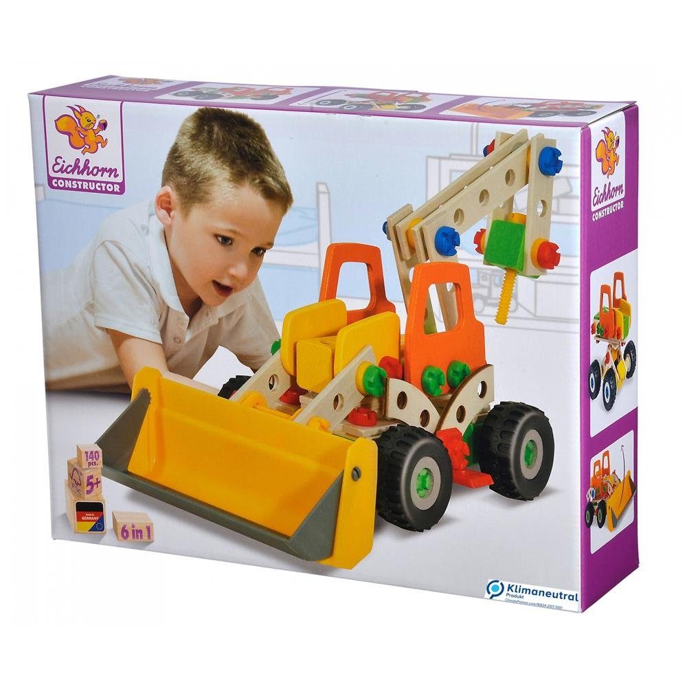Eichhorn Constructor Radlader Konstruktions-Spielset, 140 teilig, aus Holz