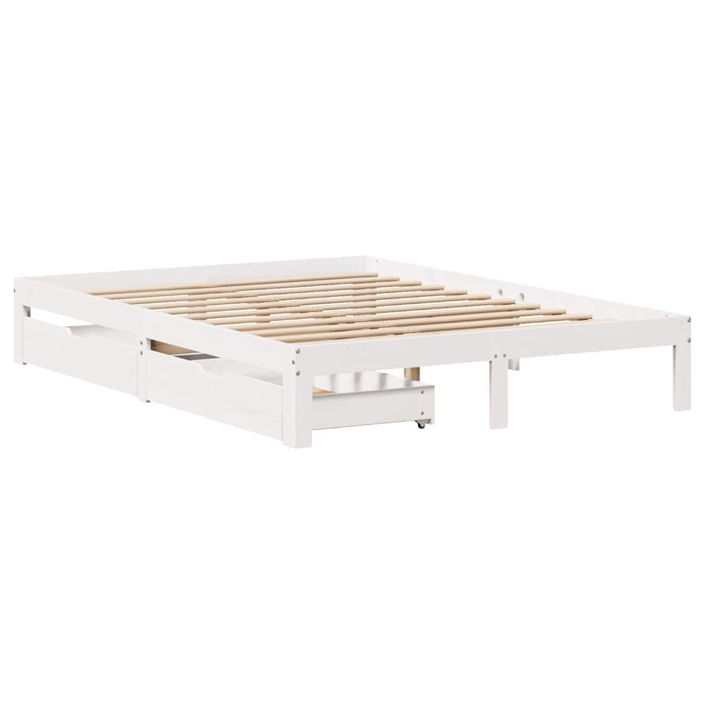 vidaXL Bett Massivholzbett mit Schubladen Weiß 140x190 cm Kiefer