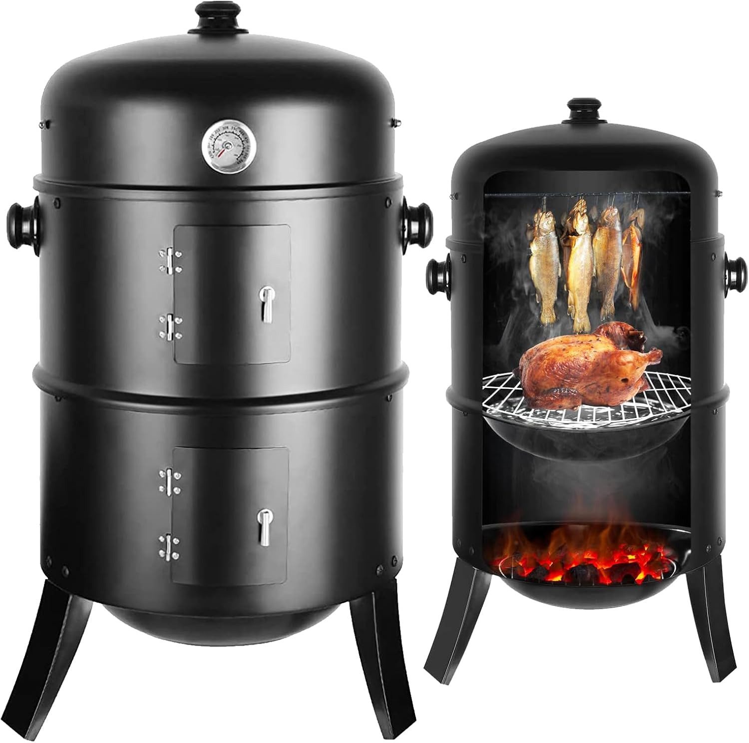 TLGREEN Smoker Räucherofen, 3 in 1 Smoker Grill, Holzkohlegrill, Räuchertonne Räuchergrill Watersmoker, Ø44,5x80 cm