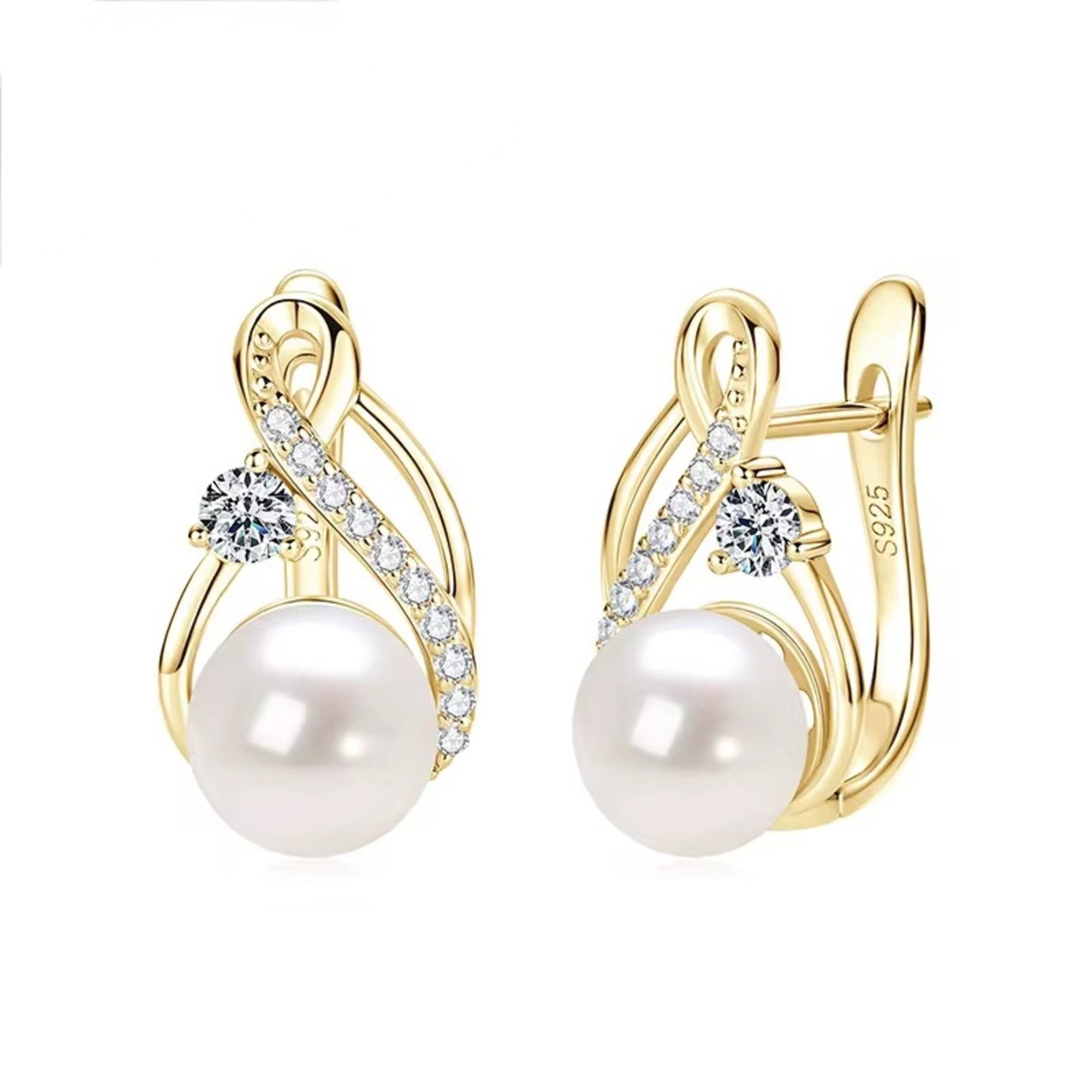 ROUGEMONT Perlenohrringe Moissanit Perlen Creolen Damen Süßwasserperle 925 sterling Silber, Moissanit mit außergewöhnlichem Glanz
