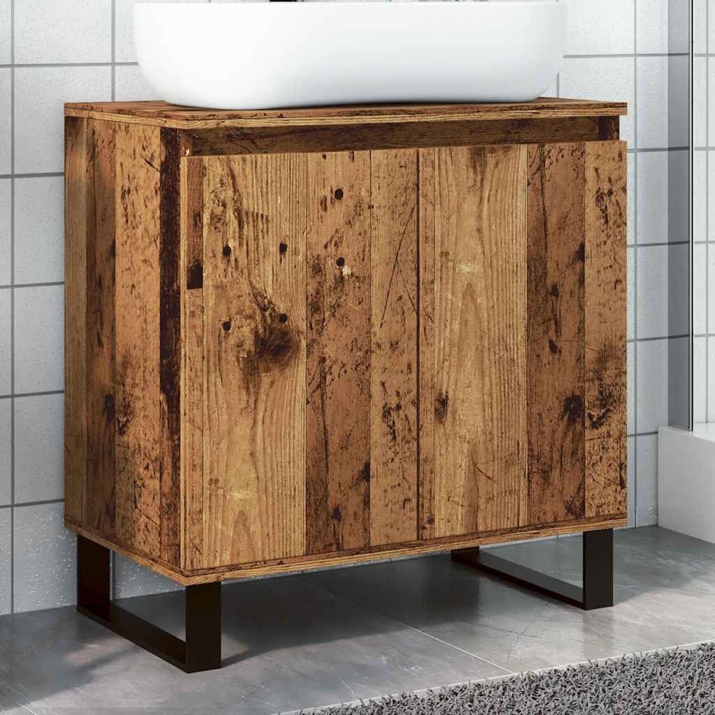 vidaXL Badezimmer-Set Badschrank Altholz-Optik 58x33x60 cm Holzwerkstoff, (1-St)