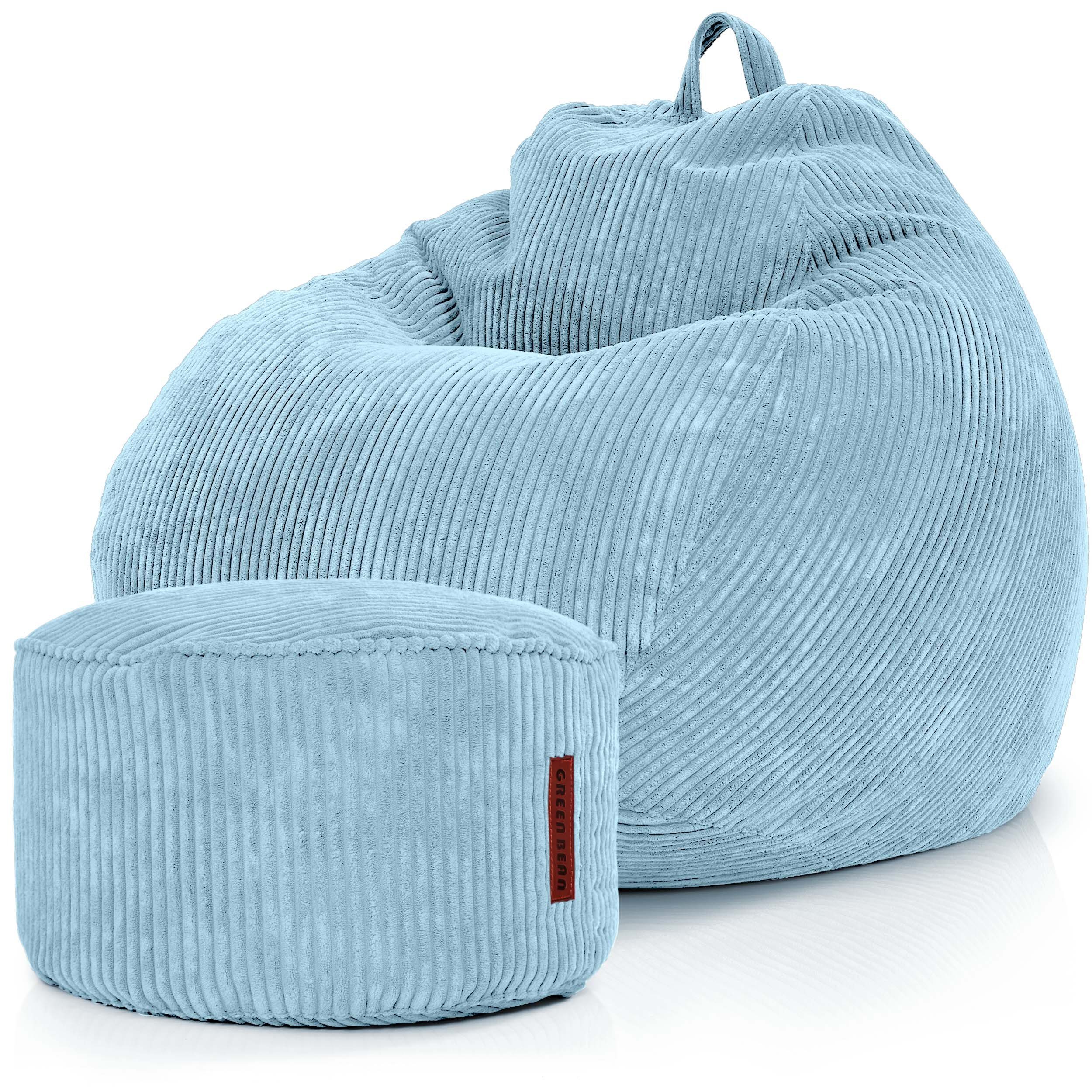 Green Bean Sitzsack Scoop + Pouf Cord, Indoor Sitzkissen mit Sitzhocker, Relax Sessel