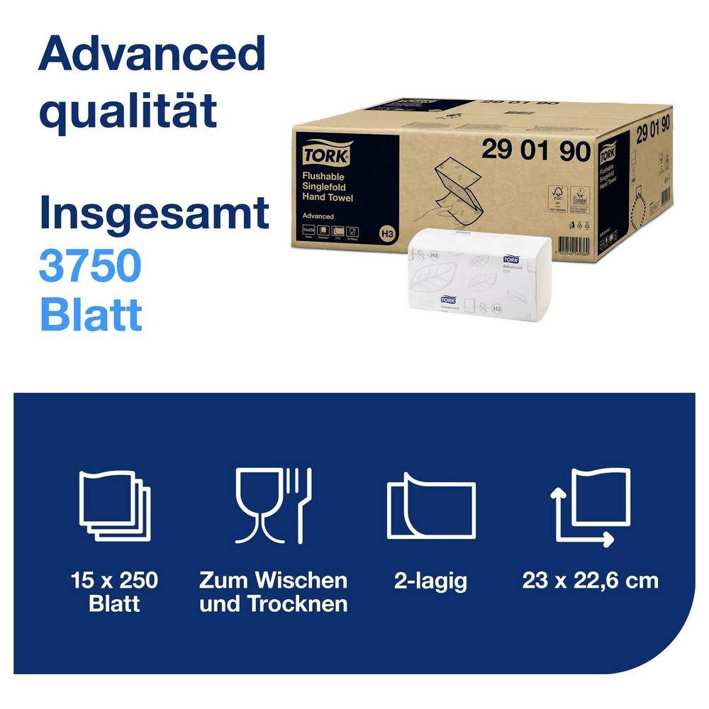 TORK Papierhandtuch Zickzack schnellauflösende Papierhandtücher Advanced H3 290190