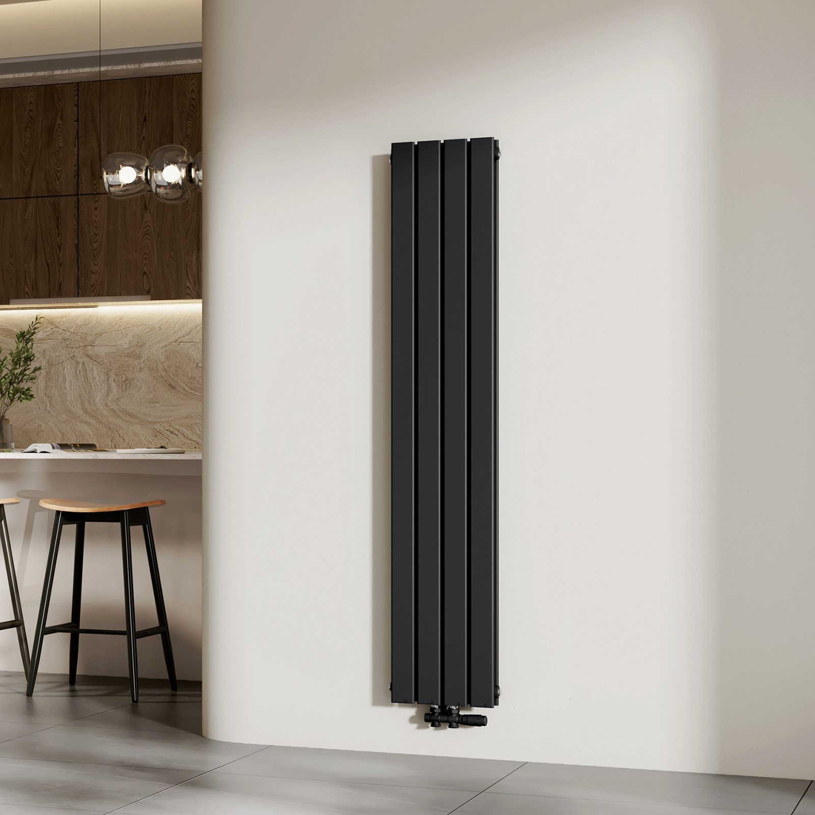 EMKE Heizkörper Schwarz Einlagig/Doppellagig Flach Paneelheizkörper, Breite: 30cm Bad Design Heizkörper Mittelanschluss