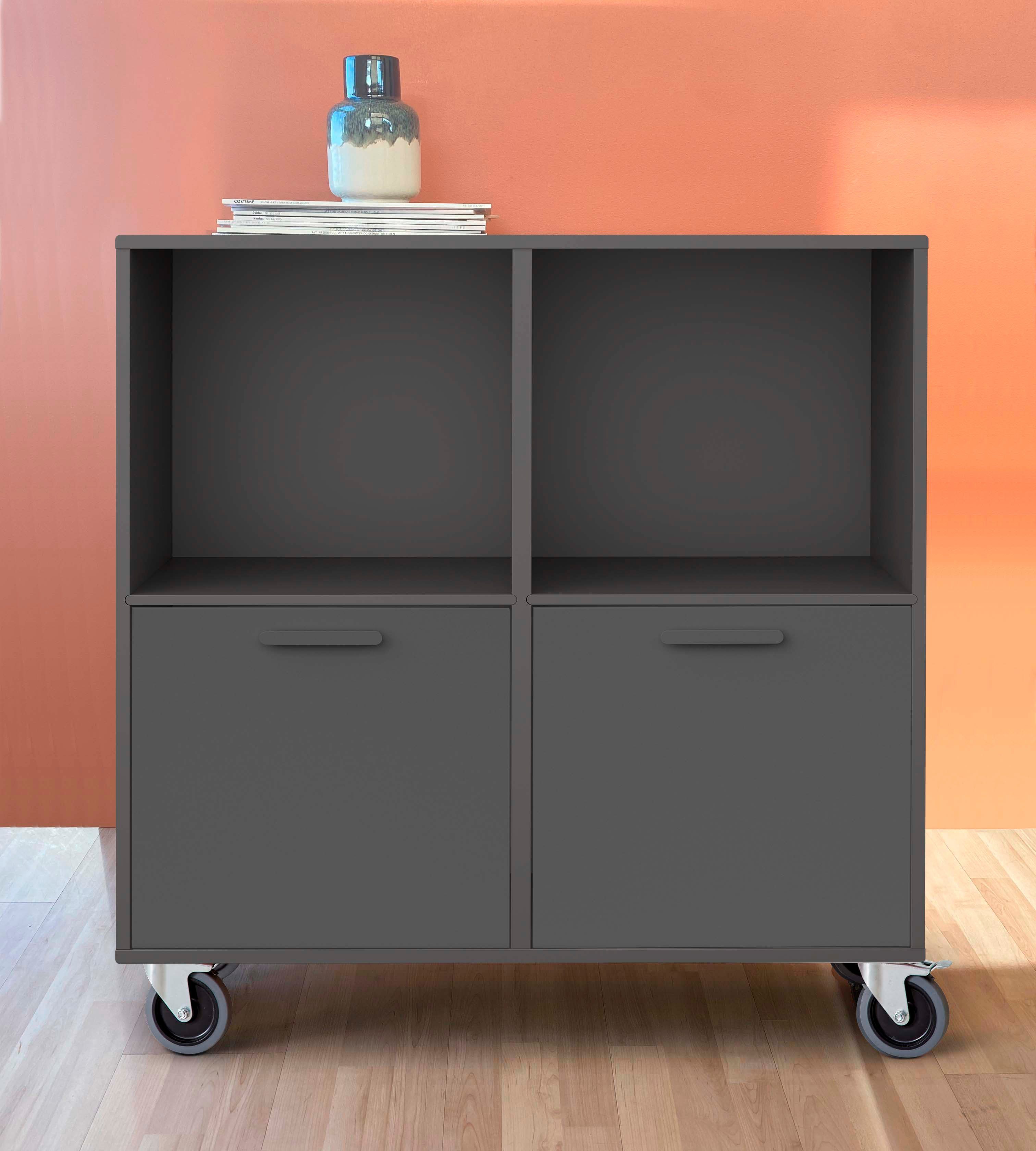 Keep Furniture mit 2 Hammel und by Schwarz cm, | Türen Schwarz Hammel, Regal Möbelserie flexible Breite 88,6 Rollen,