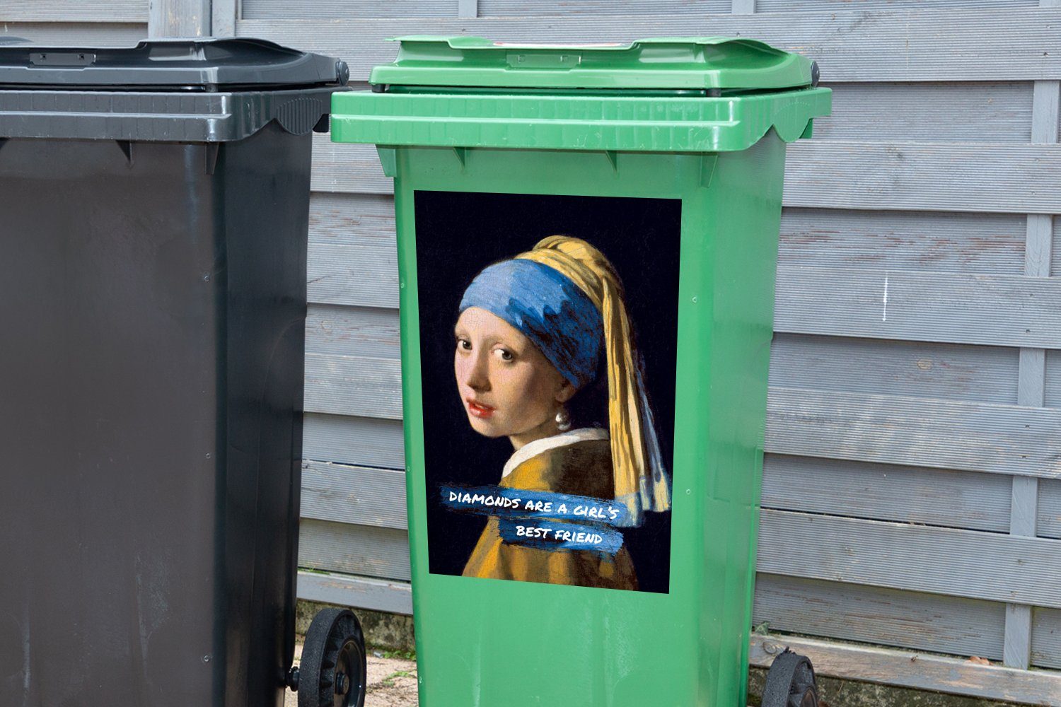 MuchoWow Mädchen dem Zitat (1 Das mit Mülltonne, St), Perlenohrring Abfalbehälter Sticker, Container, Mülleimer-aufkleber, Vermeer - Wandsticker -