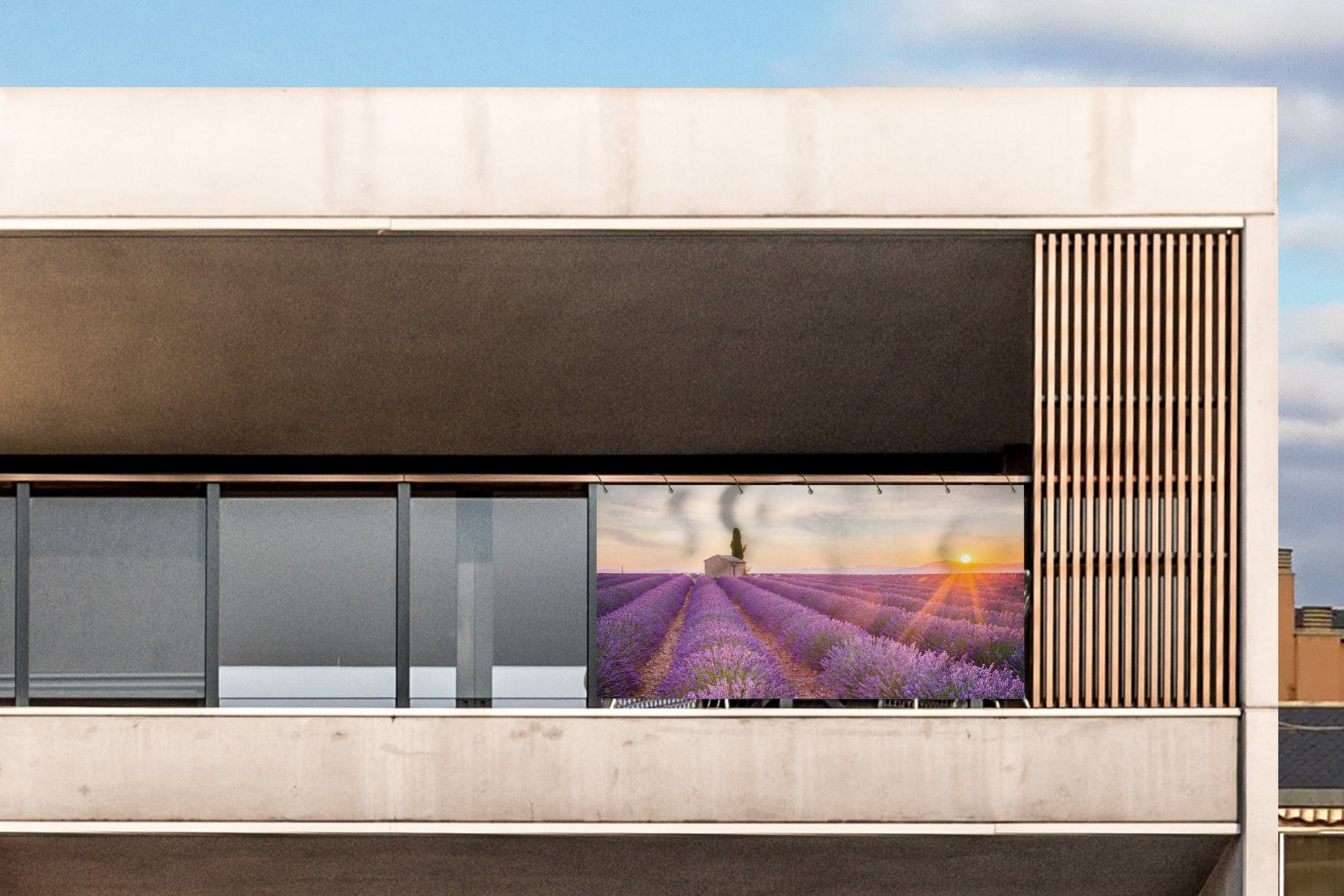Thumbnail - MuchoWow Balkonsichtschutz Lavendel - Sonnenuntergang - Blumen - Lila (1-St) Balkon Sichtschutz 90x200, Windschutz für Z...