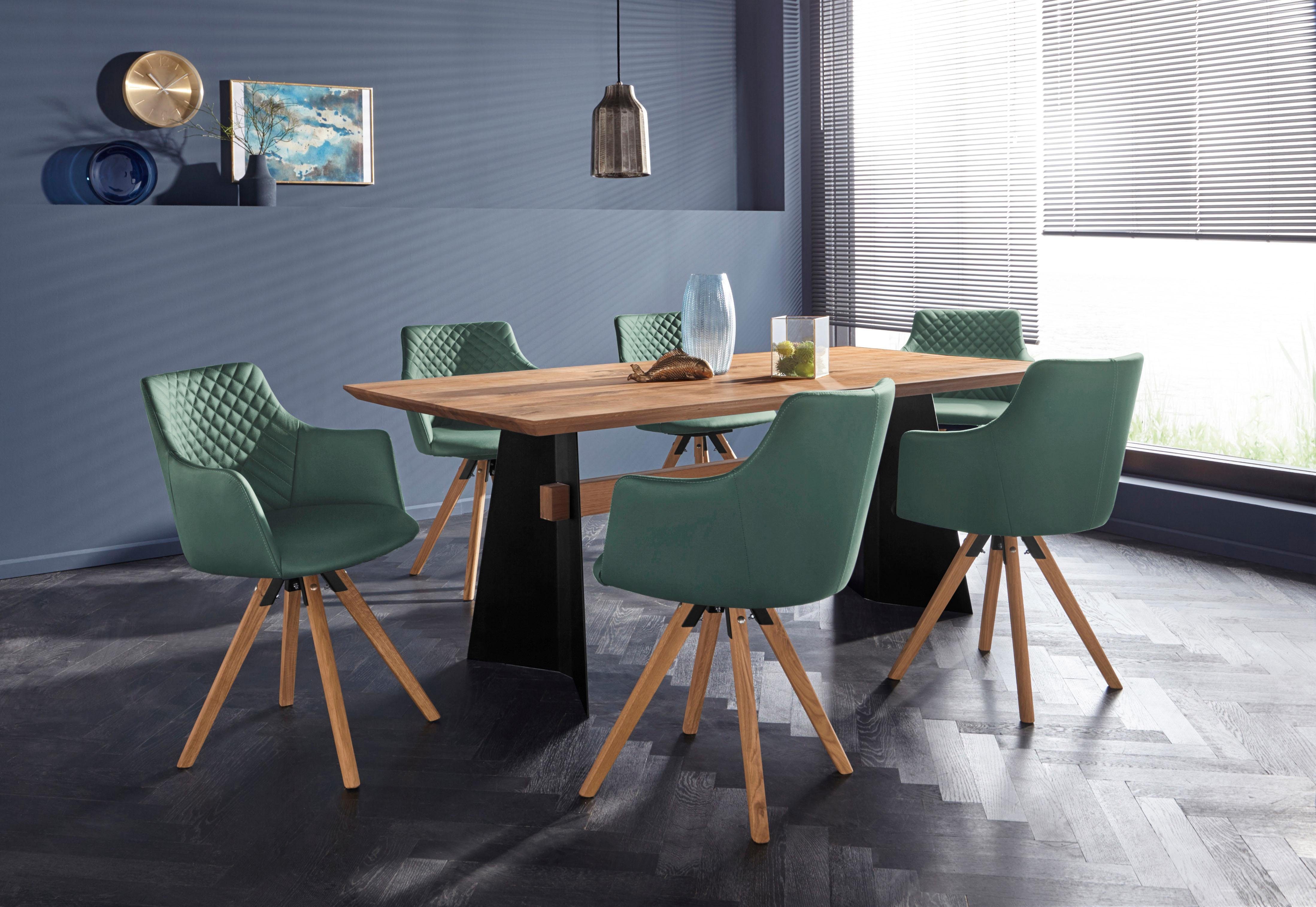 Home affaire Armlehnstuhl LISABON (Set, 2 St), mit Drehfunktion, Bezug aus Leder, Gestell aus Eiche Massivholz geölt