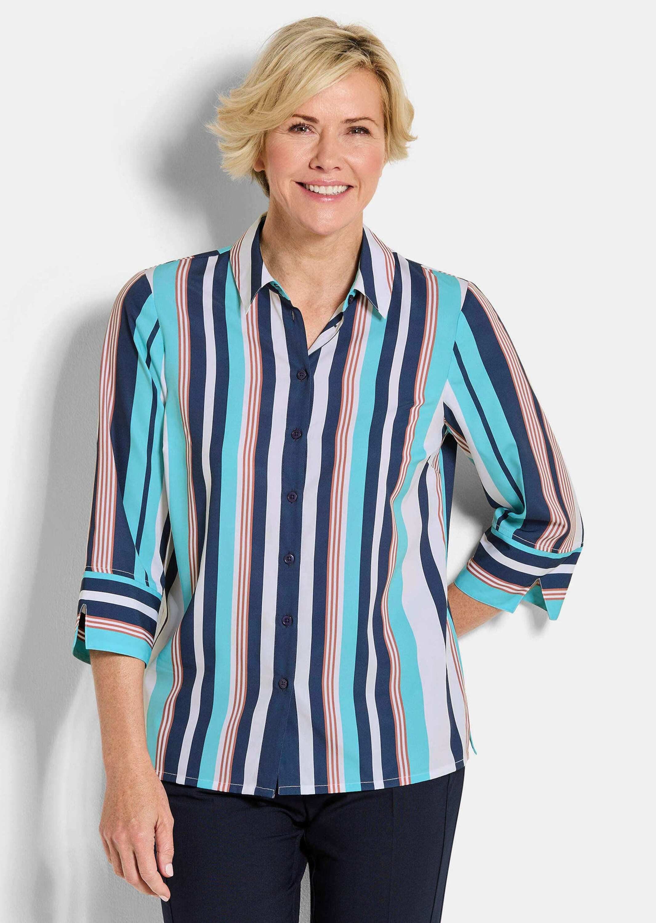 Hemdbluse Kurzgröße: Blusenshirt mit Streifenmuster