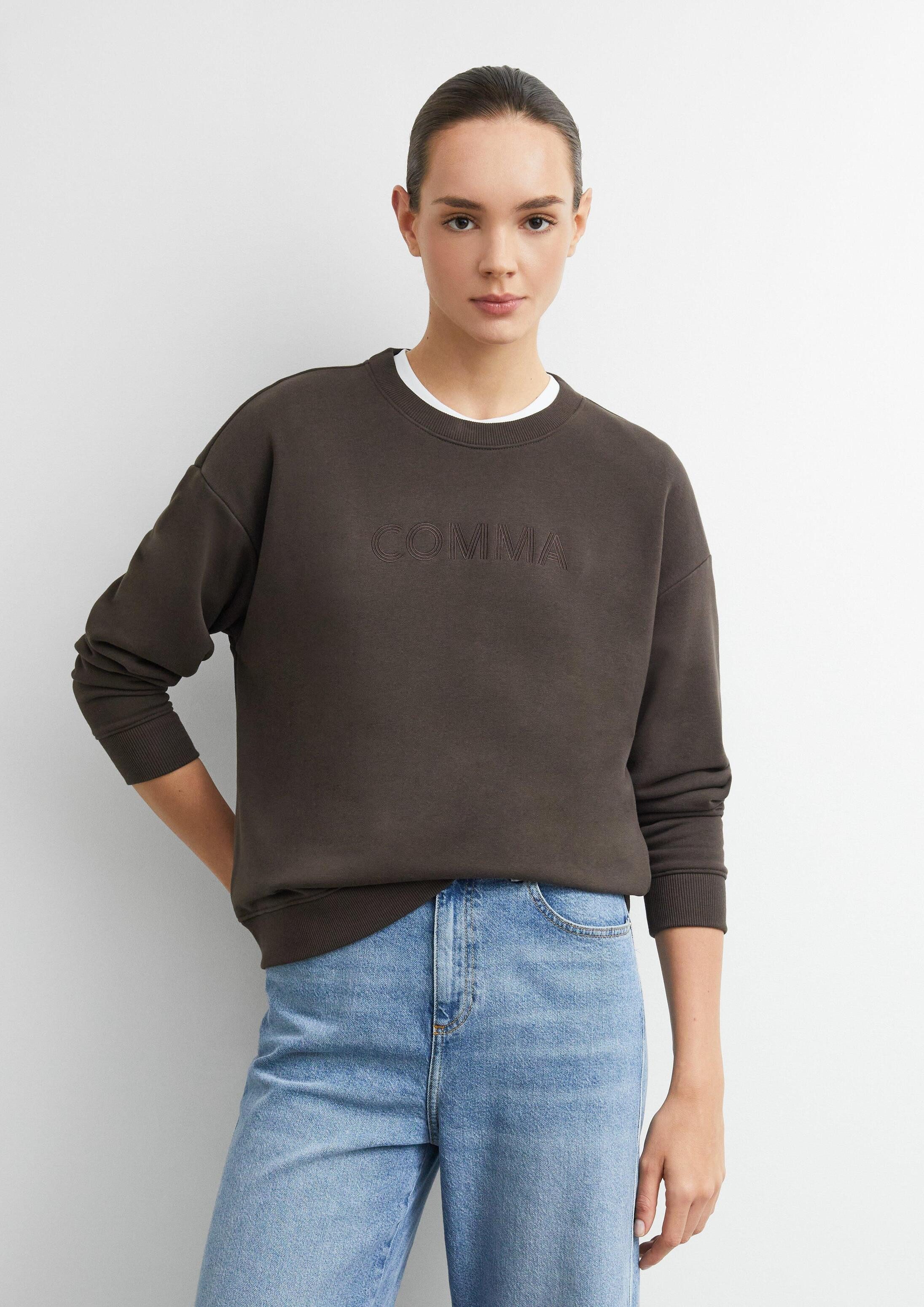 comma Sweatshirt Sweatshirt Baumwoll-Sweatshirt mit Logo-Stickerei