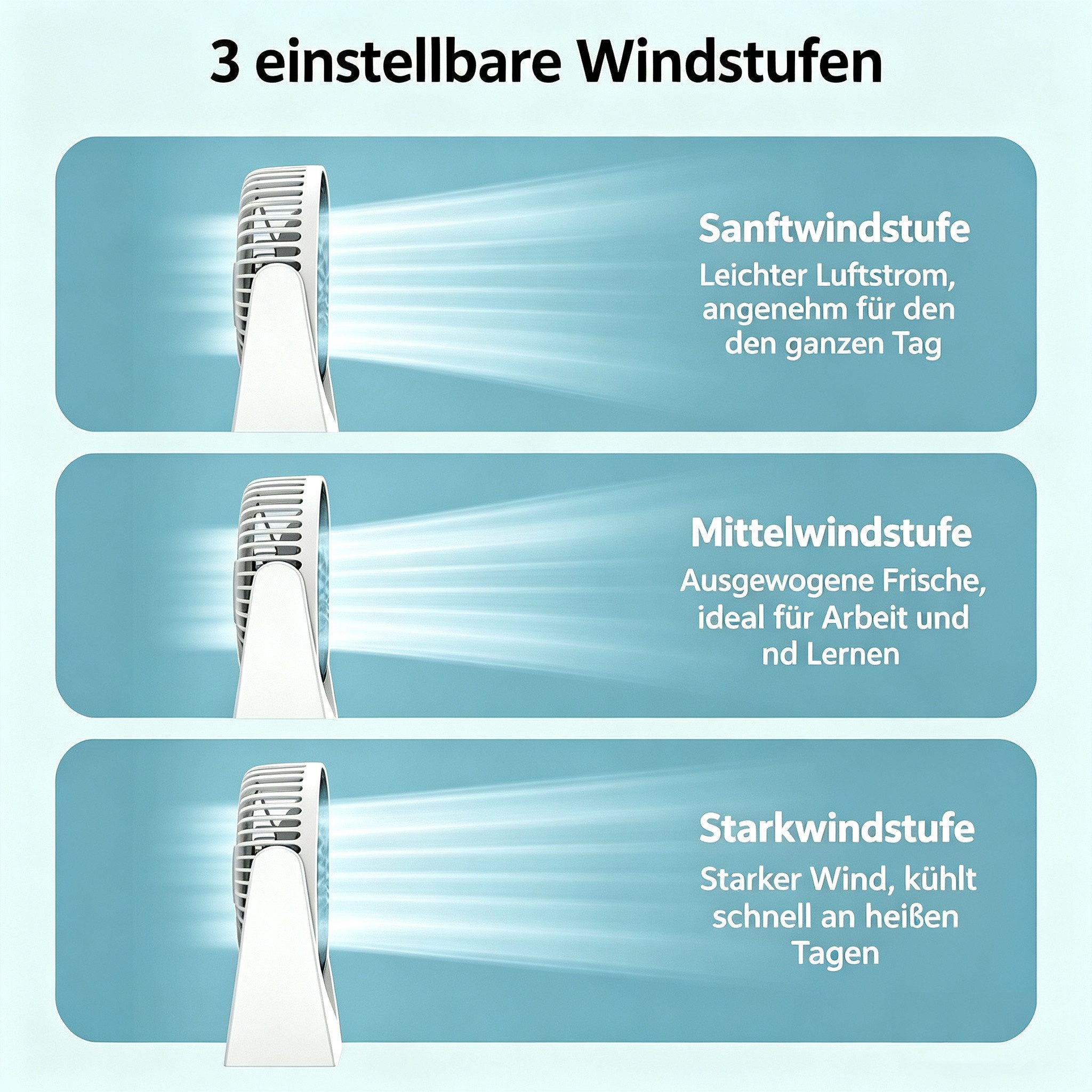 MOPUEA Ventilatorkombigerät Mini Akku Ventilator Standventilator Tischventilator Luftstrom 3Stufen, 210° verstellbar Mobiler Luftkühler Schnelle Kühlung, Leiser Betrieb