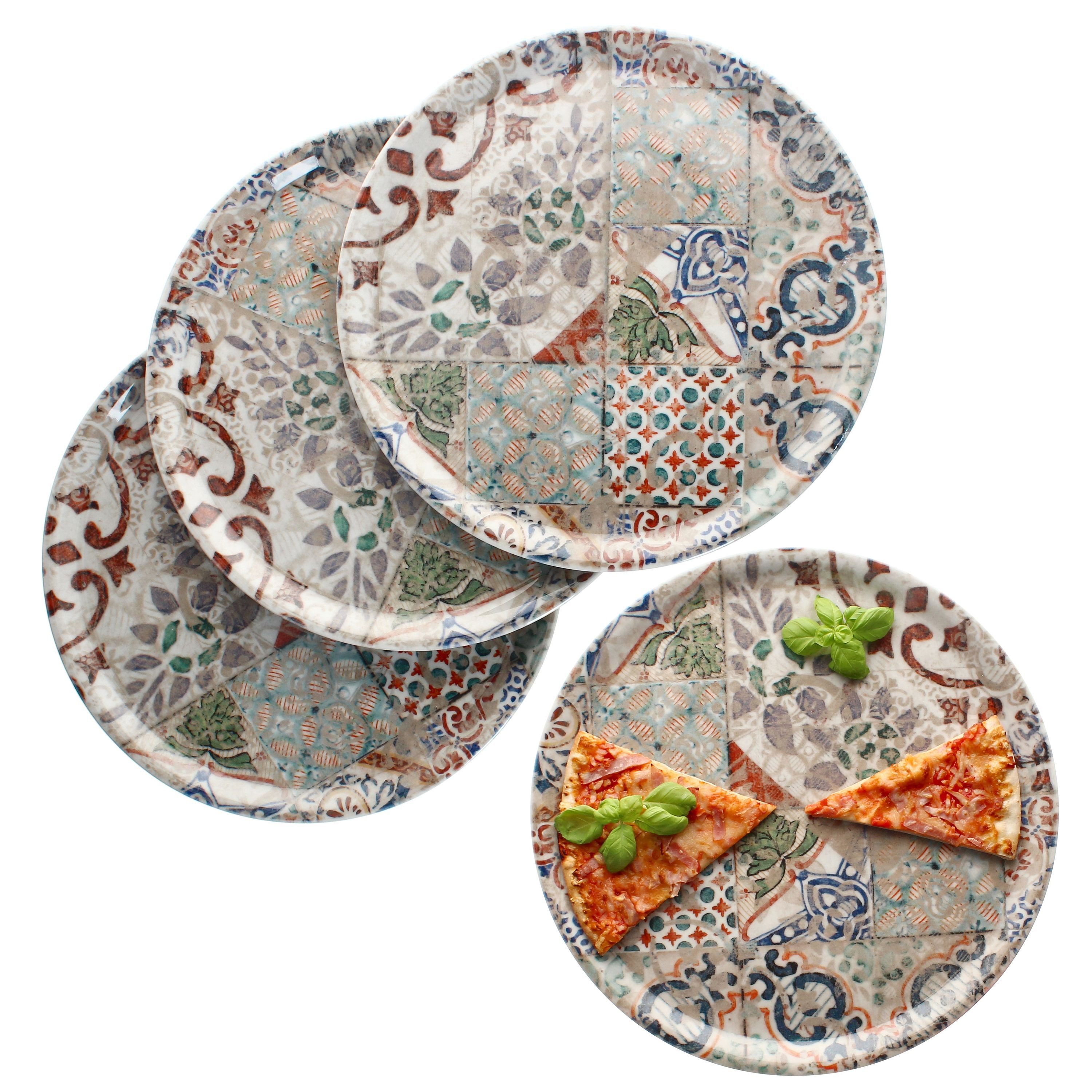 MamboCat Pizzateller 4x Pizzateller Alcazar Ø33cm 4 Personen XL-Teller Fliesenoptik Platte