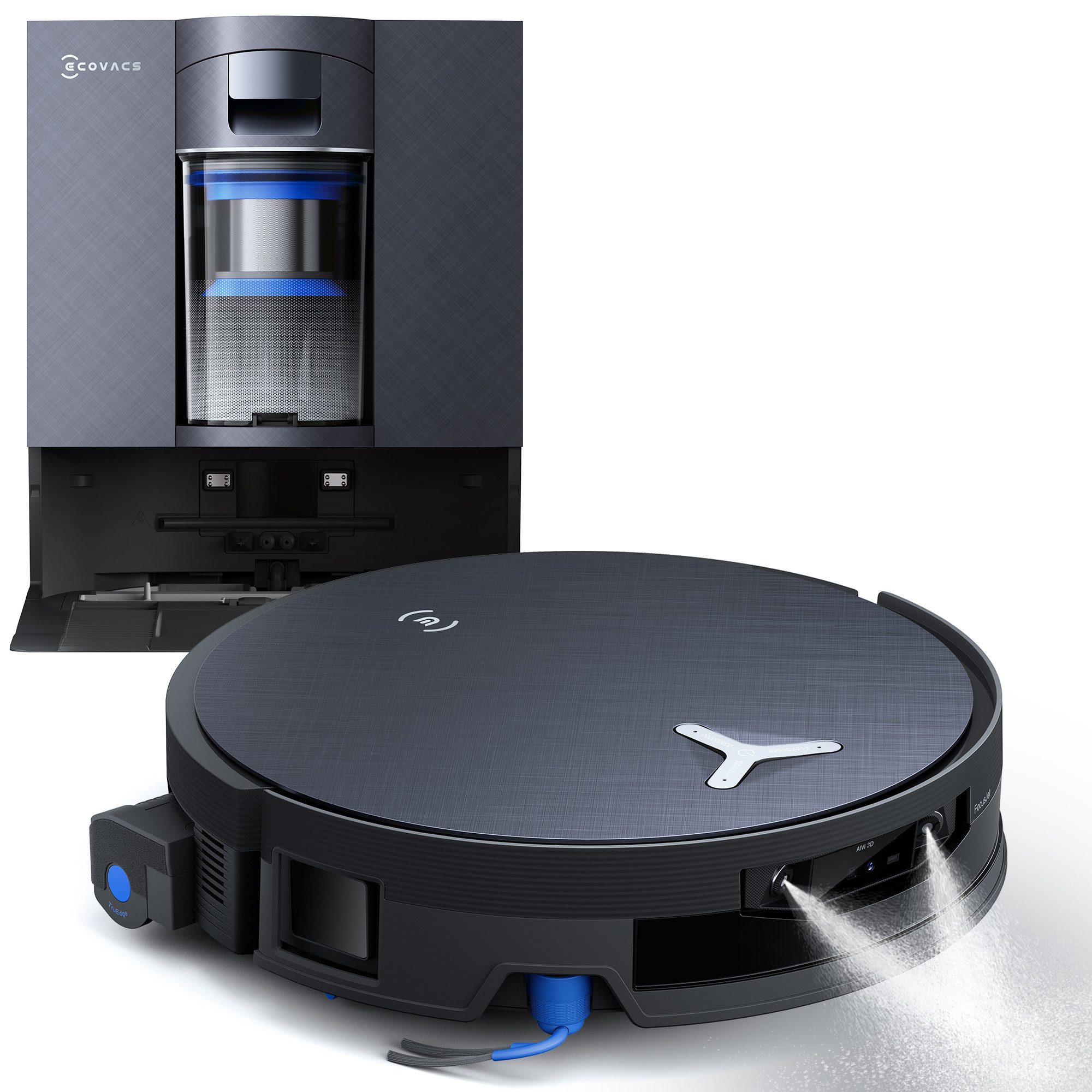 ECOVACS Nass-Trocken-Saugroboter DEEBOT X12 OmniCyclone, FocusJet-Technologie, 110 W, beutellos, 25cm, Wischrolle, OmniCyclone Station (beutellos), Haustierfreundlich