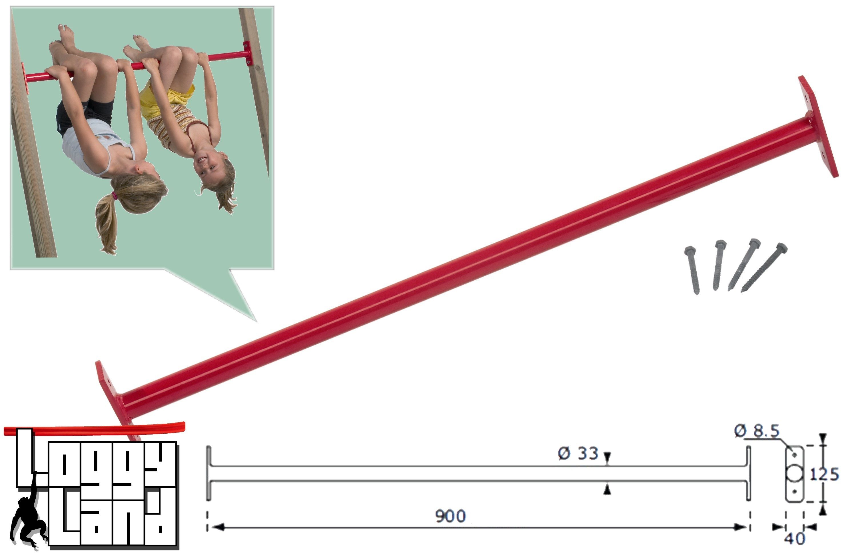 Loggyland Turnreck Reckstange rot, (90 oder 125 cm), mit Befestigungsmaterial