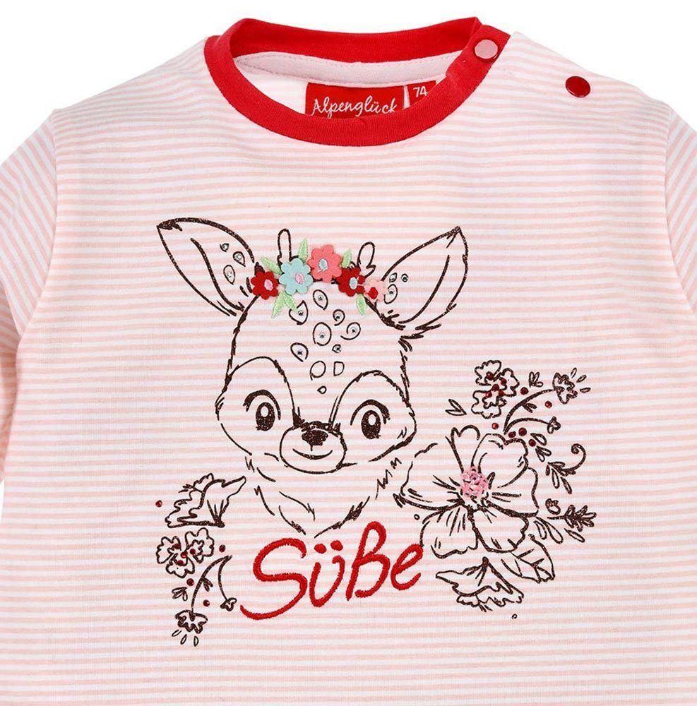 - 86429, Langarmshirt Kinder Mädchen Baby Print Kitz Baumwolle "Süße" mit Pullover BONDI Motiv Reh für Rosa