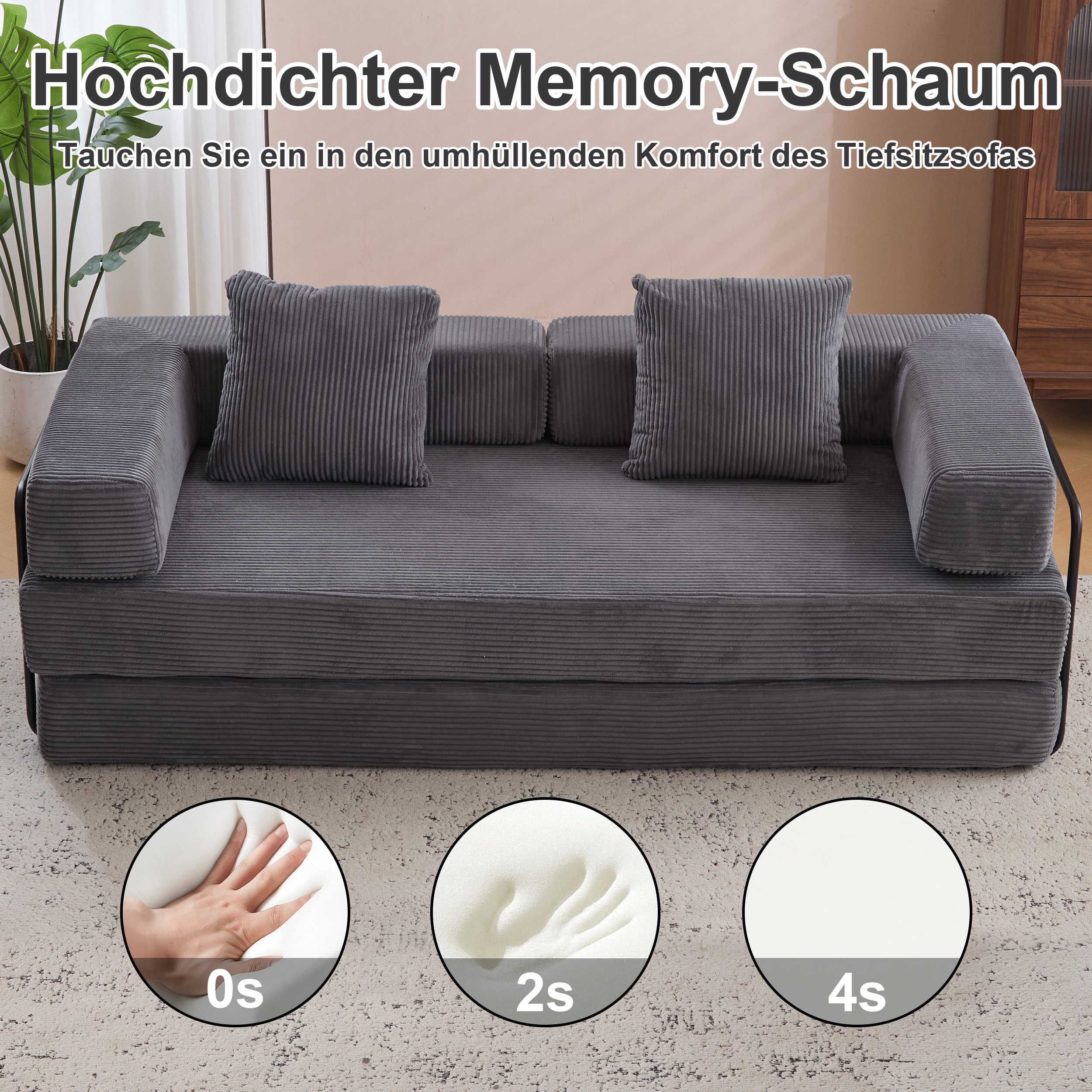 Leawin Loungesofa Faltbares Schlafsofa, bequemes Cord Bodensofa für kleine Räume, 4-in-1 Klappsofa für Wohnzimmer, Schlafzimmer, Büro oder Gäste