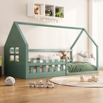 FUROKOY Kinderbett Kinderbett im Hausstil 90x200cm, Plattformbett mit Lattenrost, (Praktisches und schönes Bett für Zuhause, einfach zu montieren), einzigartiger und einfacher Bettrahmen Polsterbetten Holzbetten, Grün