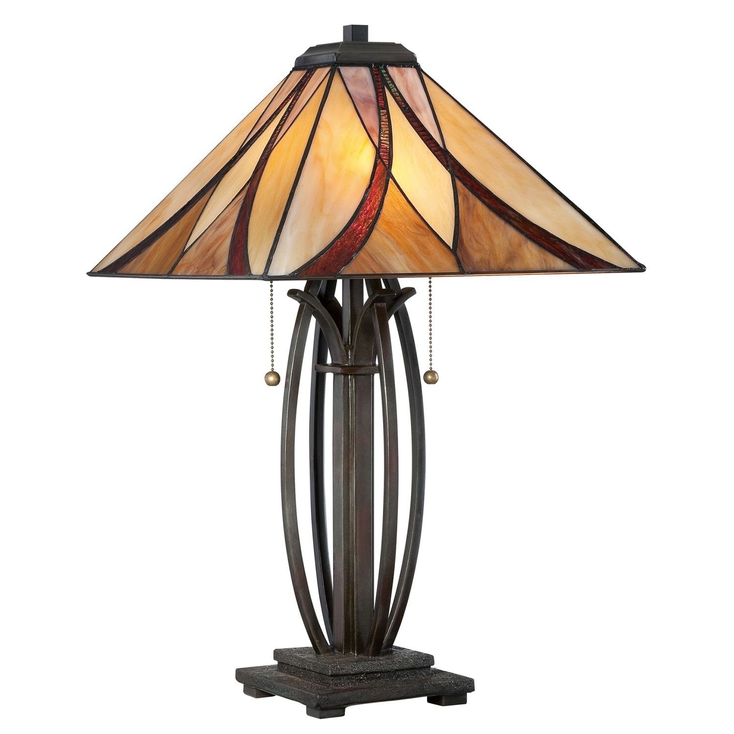 ohne Nachttischlampe Tiffany Metall Gelb Leuchtmittel, ETERNO Nachttischleuchte E27 Glas cm Bronze 63,5 1, Licht-Erlebnisse Stil