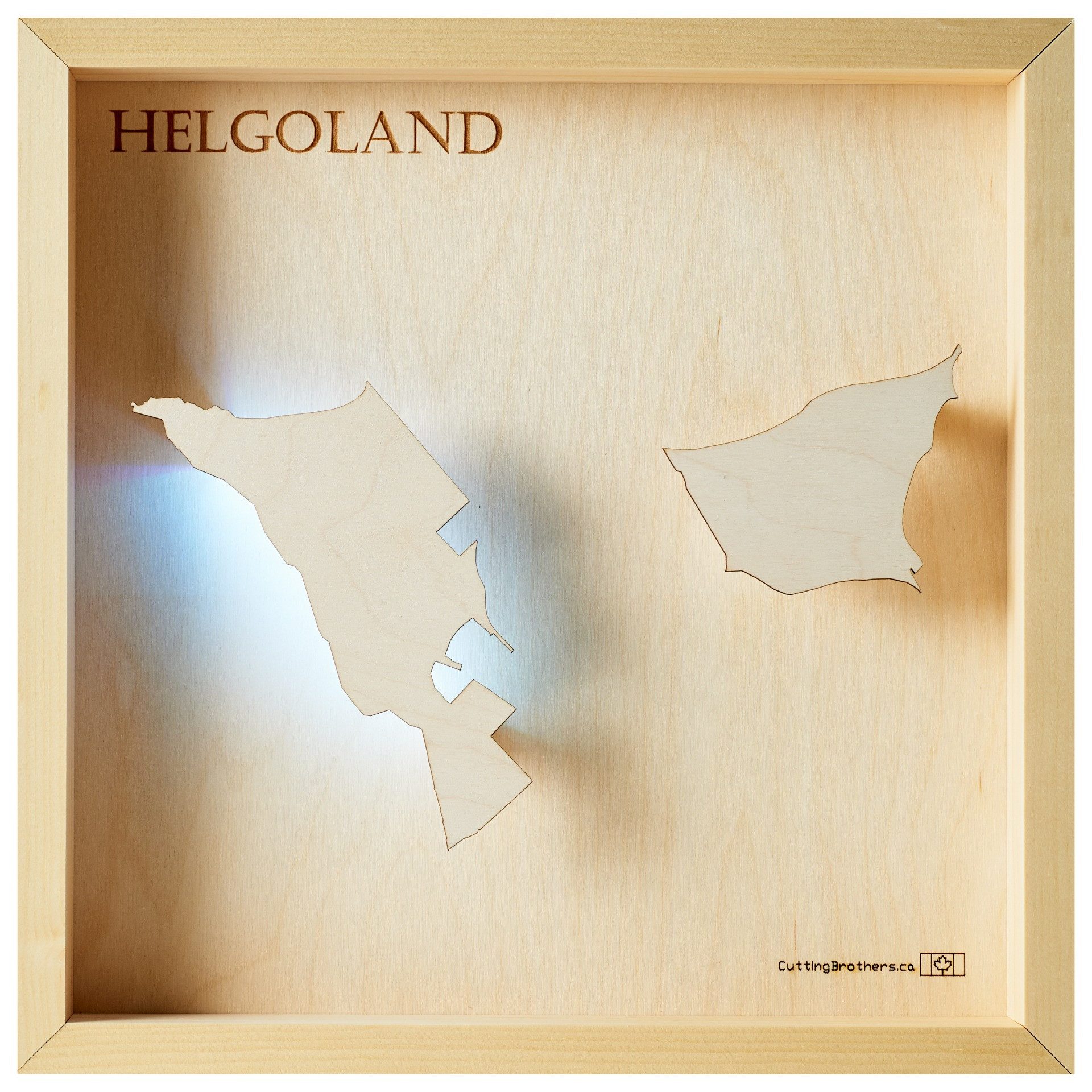 Cutting Brothers LED-Bild Helgoland 35x35 cm, LED-Holz-Wandkarte, mit indirekter Beleuchtung, handgefertigt aus Echtholz