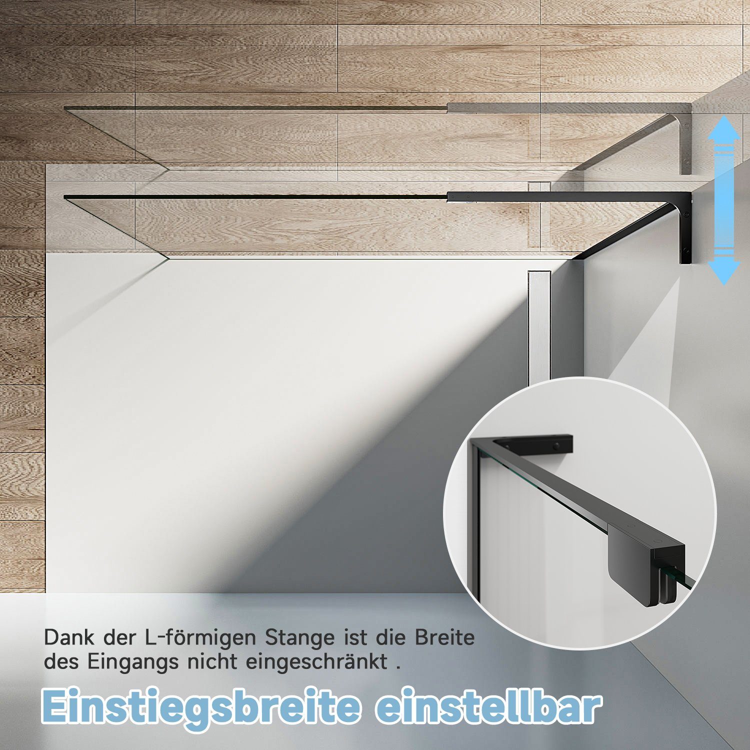SONNI Duschwand Walk in Dusche, Schwarzen, NANO, ESG, Splitterschutzfolie, Aluminiumrahmen, Einscheibensicherheitsglas, Sicherheitsfolie, NANO, auf Duschtassen oder Boden montierbar, schwarz, Höhe 200cm
