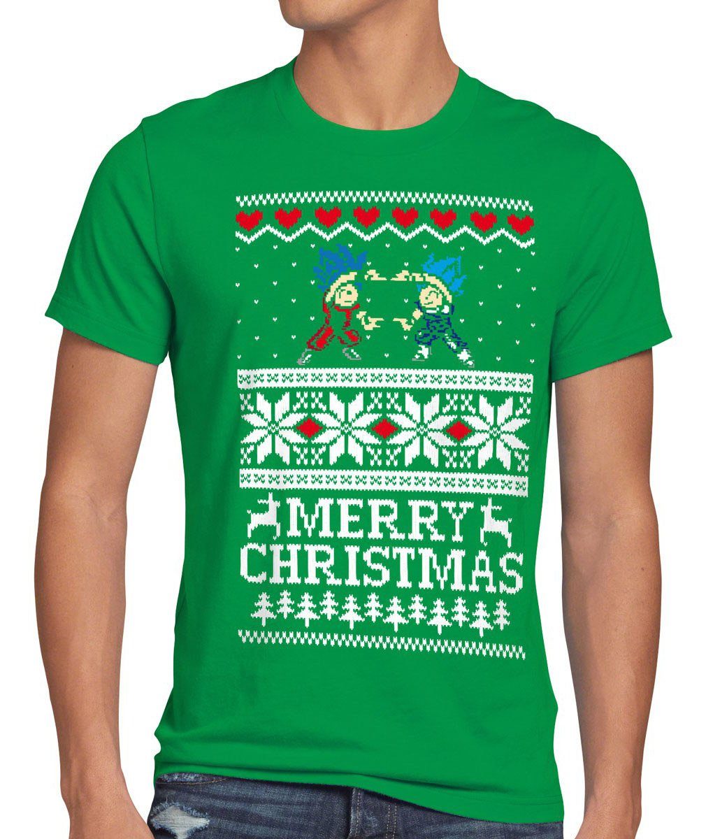 style3 Print-Shirt Herren T-Shirt Merry Christmas Goku Vegeta Weihnachten Ball Geschenk Dragon Son grün
