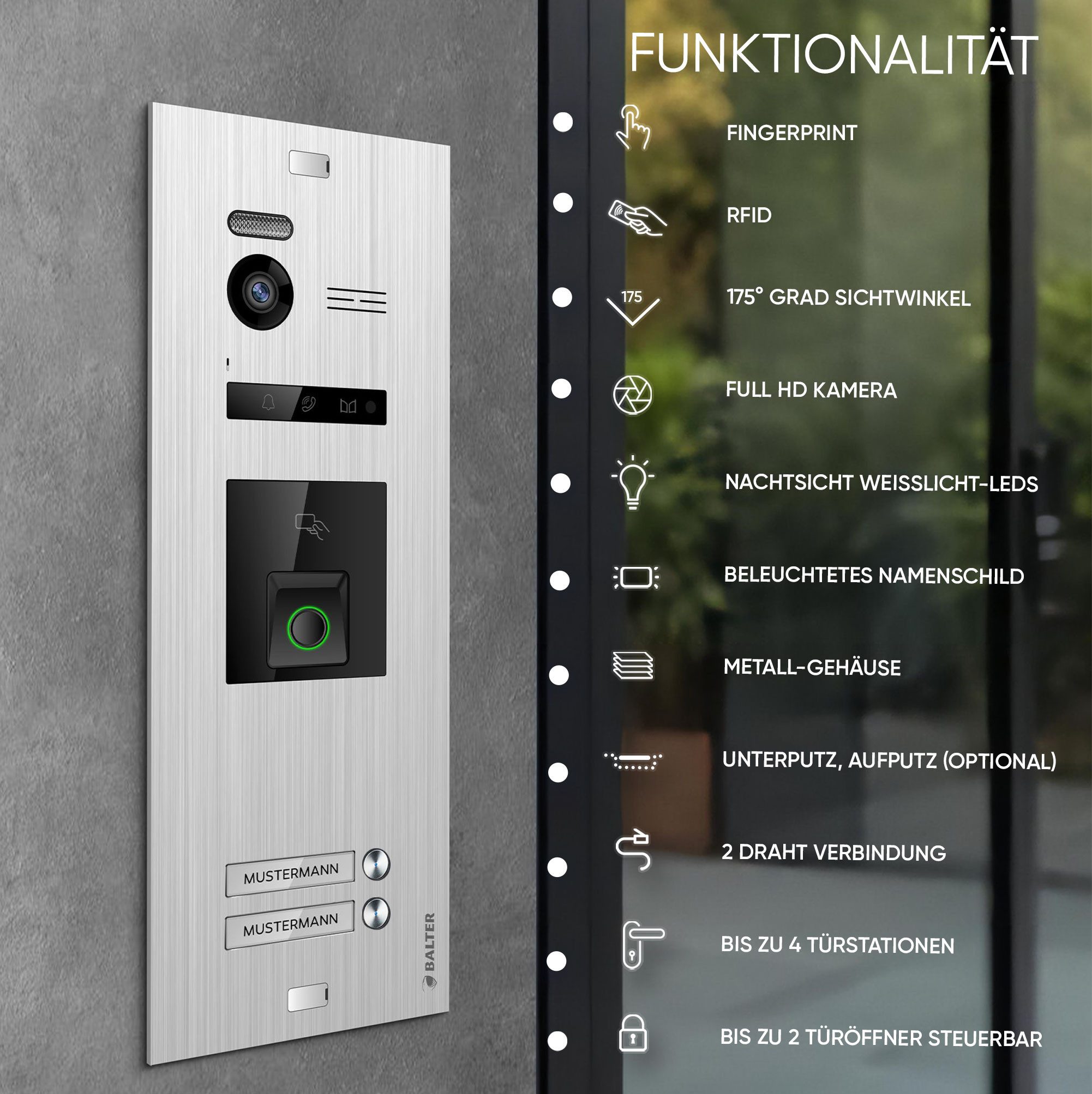 Balter Video-Türsprechanlage EVO HD Zweifamilienhaus (Komplettsett, 2-tlg., Full HD Kamera, Interkom, Videokommunikation)