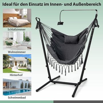 KOMFOTTEU Hängesessel mit Gestell, mit Kopfstütze & Seitentasche & Handyhalter