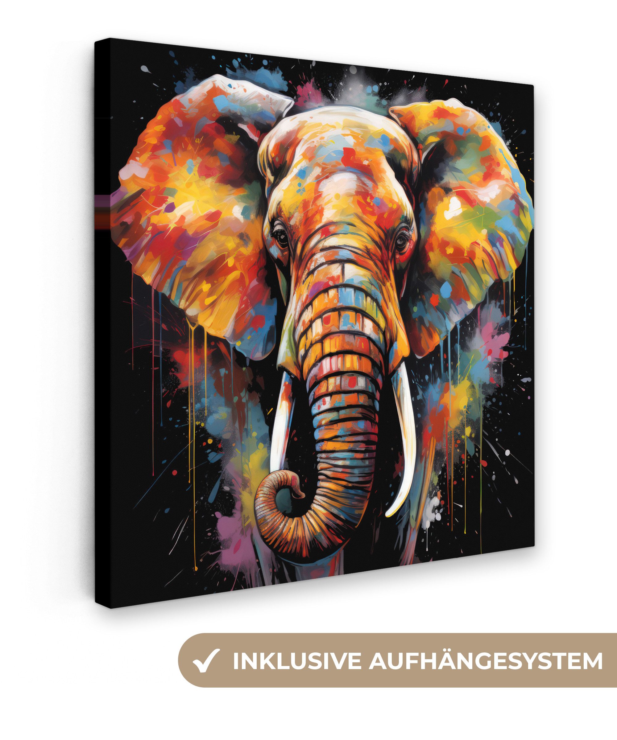OneMillionCanvasses® Leinwandbild Elefant - Graffiti - Schwarz - Tiere - Fa günstig online kaufen