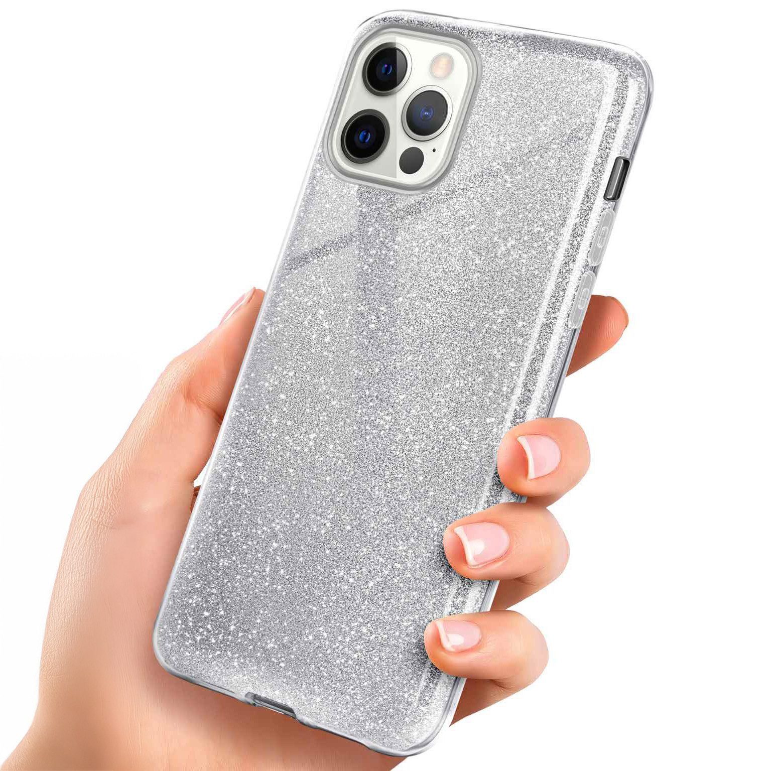 ONEFLOW Handyhülle für iPhone 12 Pro Glitzer Hülle Glitter Case Silber 6,1 Zoll, Hülle Glitzernd Dünne Schutzhülle mit Kameraschutz Frauen Glitzerhülle
