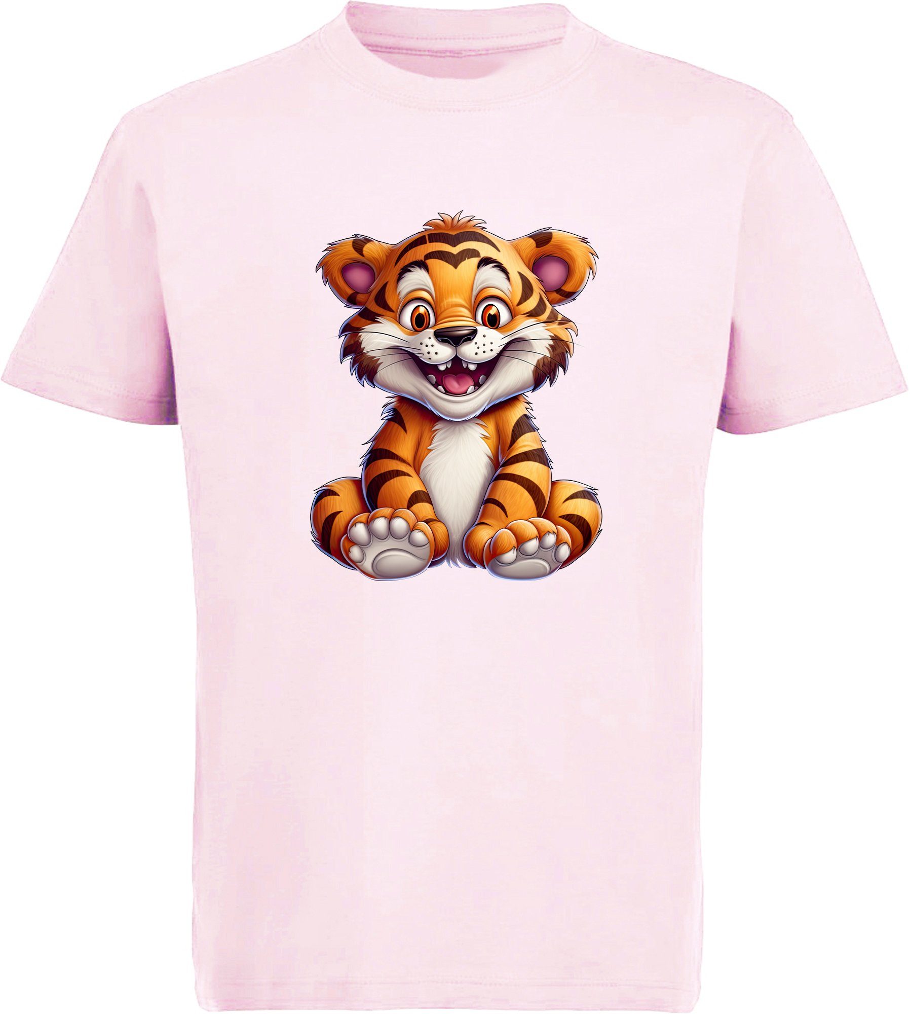 MyDesign24 T-Shirt Kinder Wildtier Print mit Tiger i278 rosa Shirt Baby bedruckt Baumwollshirt Aufdruck, 