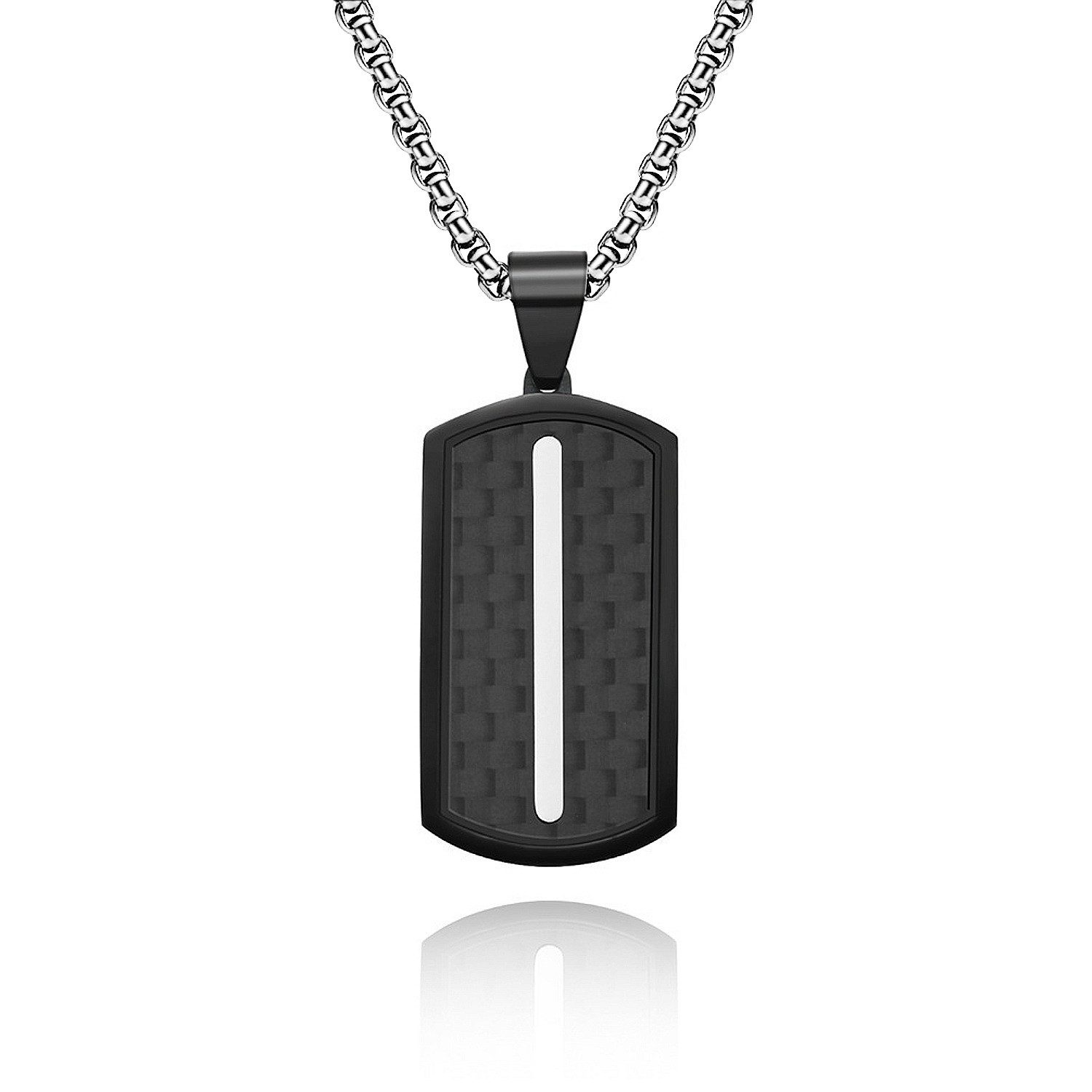 Kette mit Anhänger Herren Carbon Edelstahl Schwarz Silber Halskette