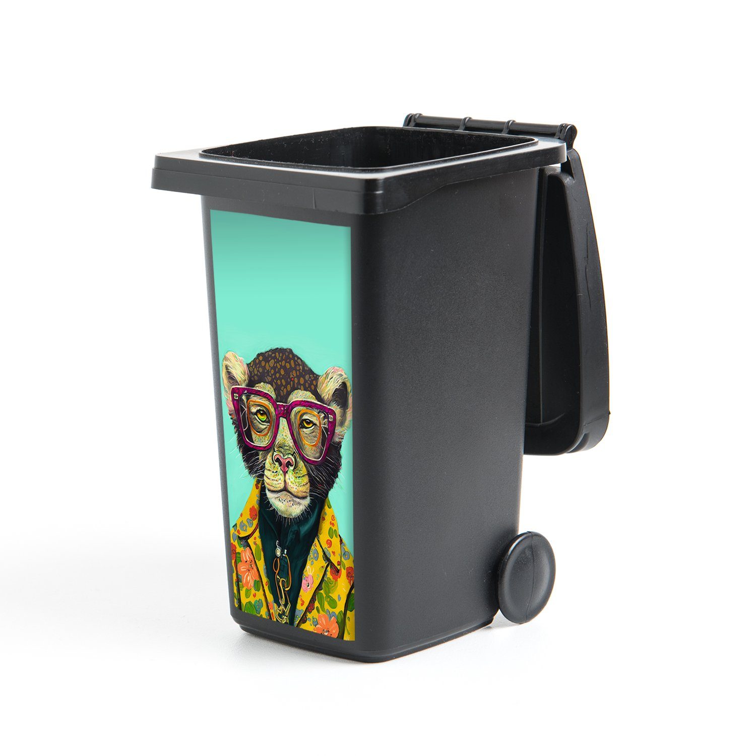 MuchoWow Wandsticker Design - Rosa - Brille - Affe - Tiere (1 St), Mülleimer-aufkleber, Mülltonne, Sticker, Container, Abfalbehälter | Wandtattoos