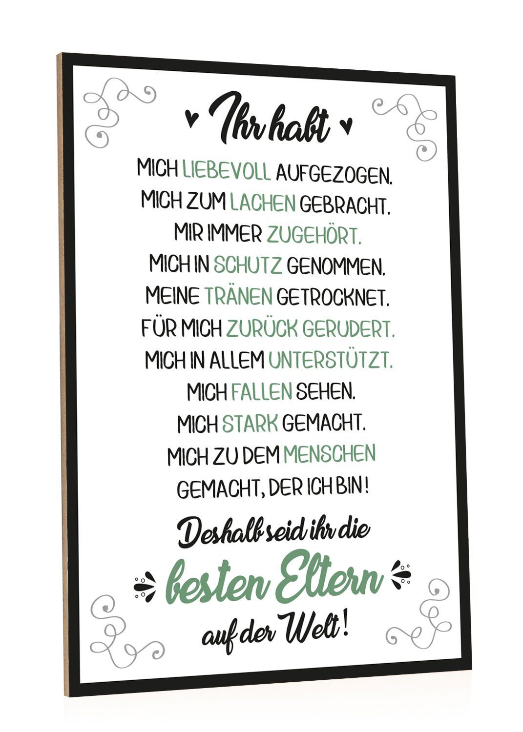 GRAVURZEILE Holzbild mit Spruch - Beste Eltern der Welt - Moderne Kunstdrucke, (1 St), Wandbild im Vintage-Look für Mama & Papa