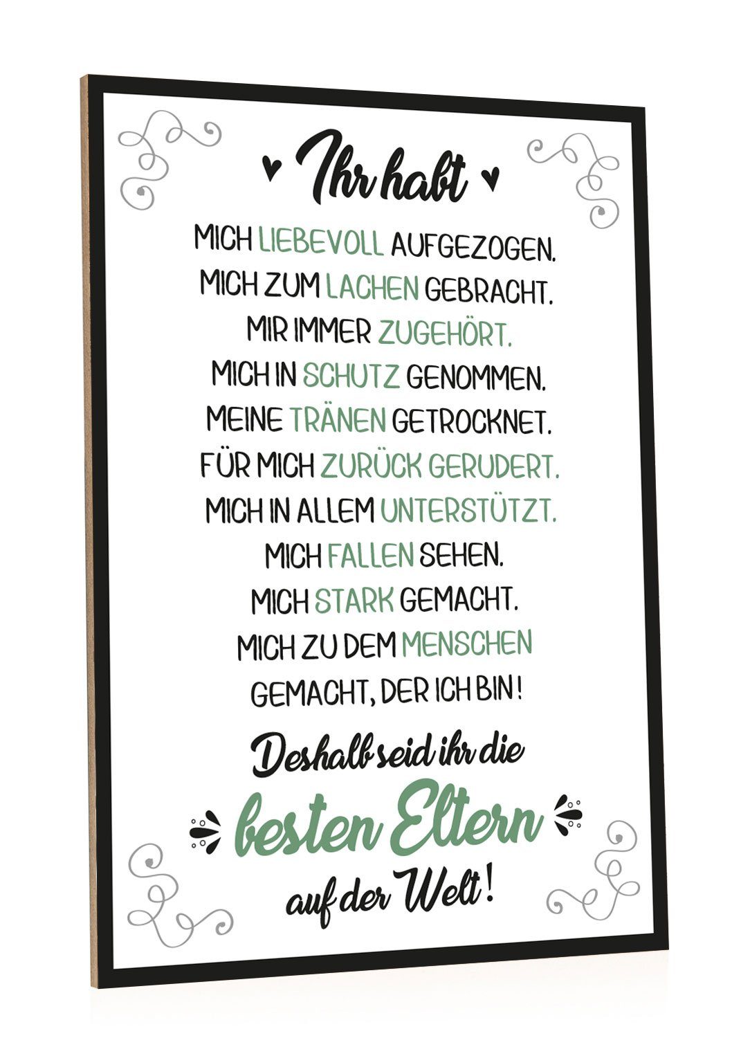 GRAVURZEILE Holzbild mit Spruch - Beste Eltern der Welt - Moderne Kunstdruc günstig online kaufen