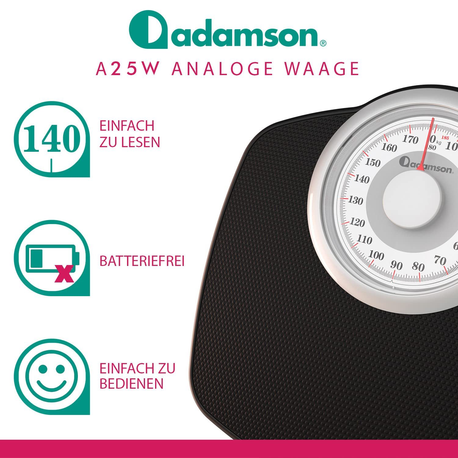 Adamson Personenwaage A25, bis 180kg, analoge Körperwaage