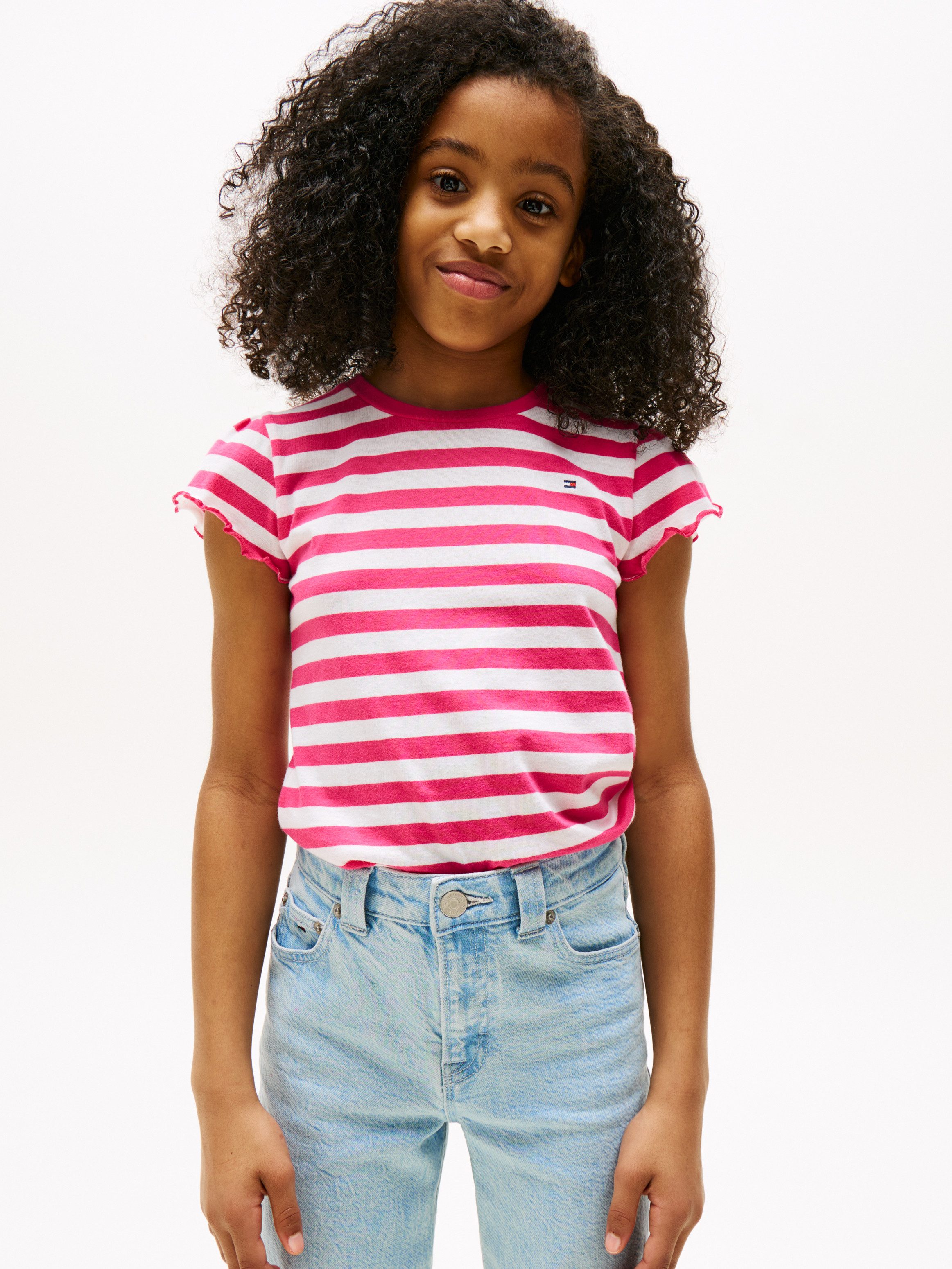 Tommy Hilfiger T-Shirt ESSENTIAL STRIPE RUFFLE TOP SS für Kinder bis 16 Jahre, mit gewellter Kante