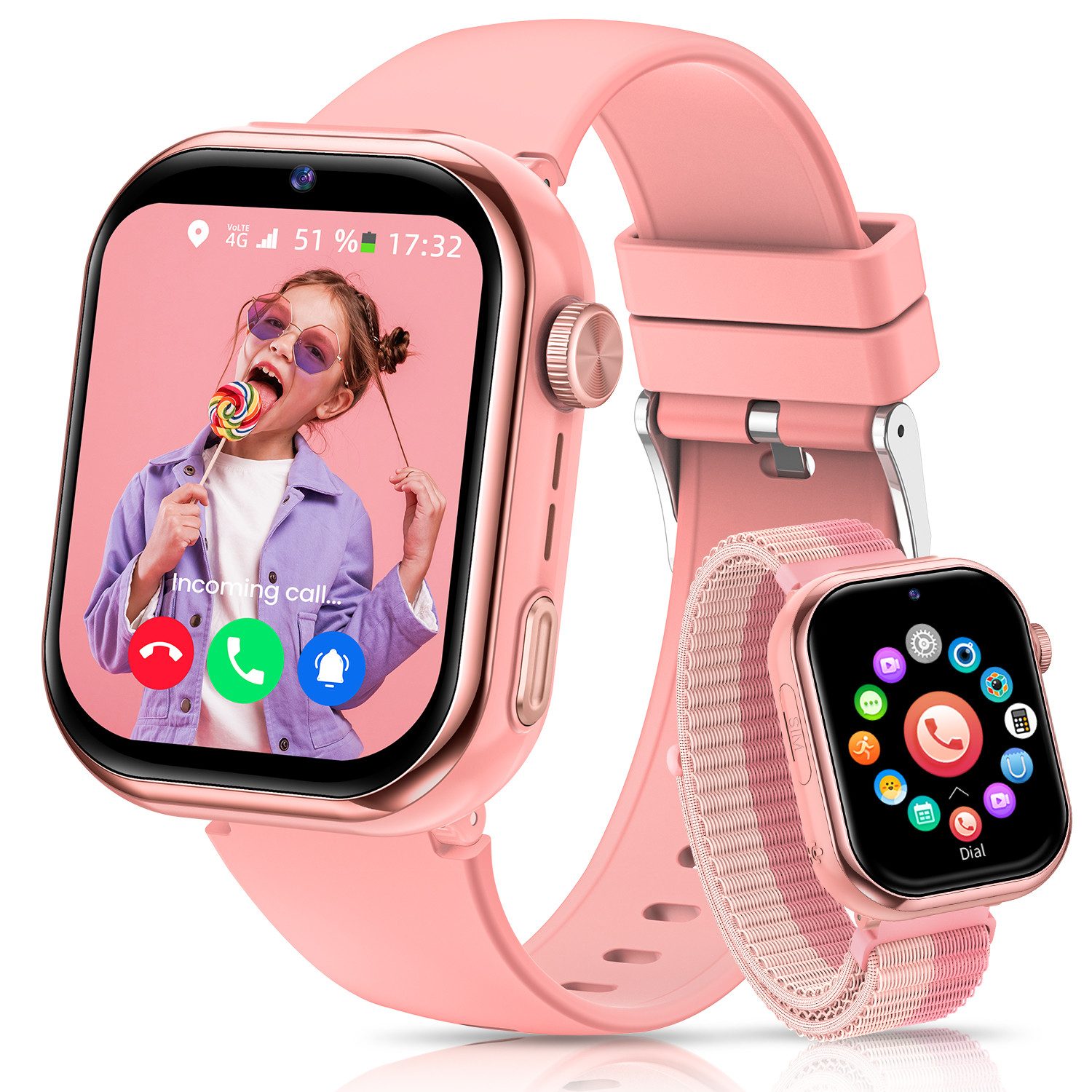 SWGOTA 4G Kinder Smartwatch 1000mAh mit GPS & Telefonfunktion Smartwatch (1,43 Zoll), Smartwatch für Kinder, für 4–12 Jungen und Mädchen,für Android und IOS