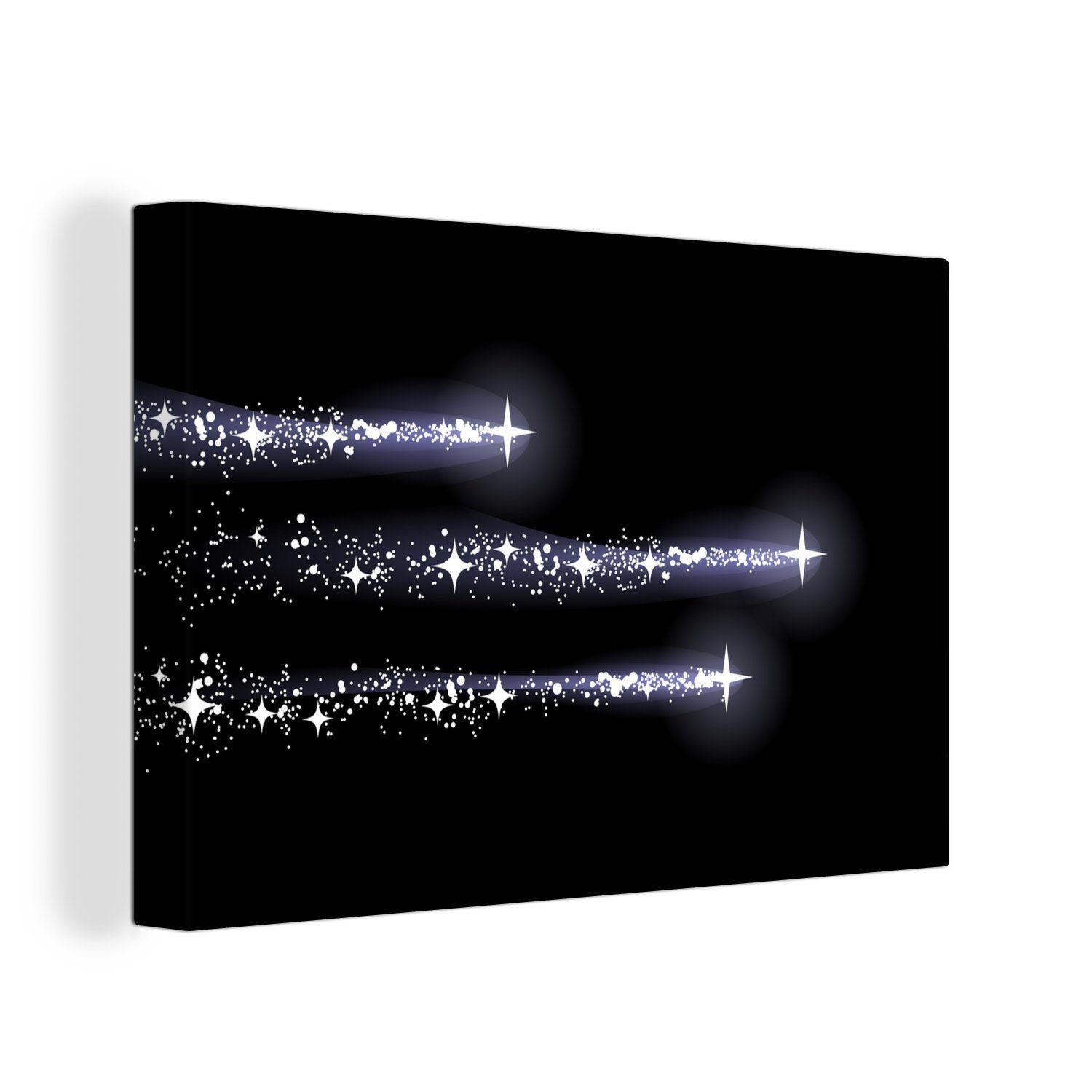 OneMillionCanvasses® Leinwandbild Eine Illustration von drei Sternen, die eine Spur hinterlassen, (1 St), Wandbild Leinwandbilder, Aufhängefertig, Wanddeko, 30x20 cm