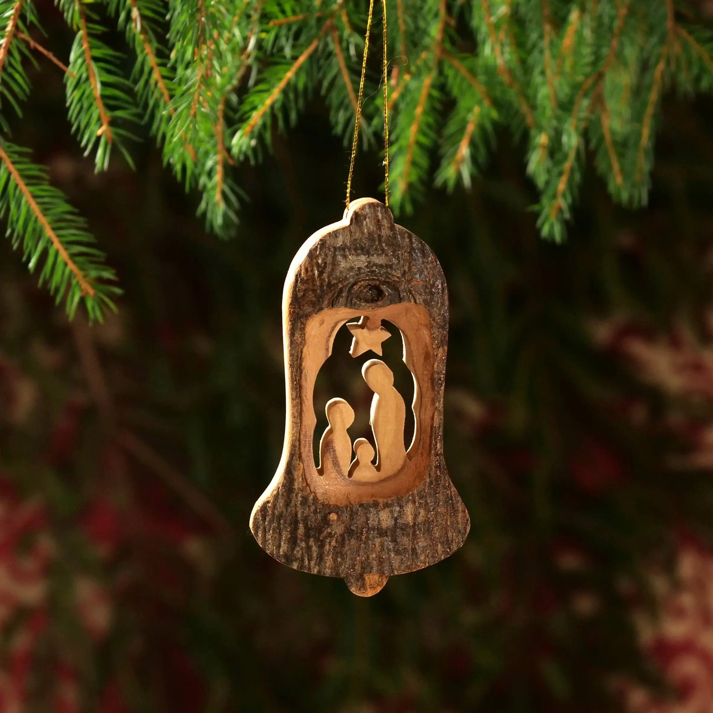 Weihnachtsdeko Rinde Bethlehem, aus umweltfreundlich, Glocke, Kassis handgemacht, Krippe Baumschmuck Olivenholzdeko, in mit Dekoobjekt