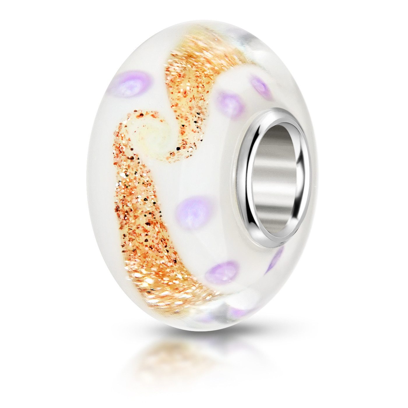Materia Bead Glasperle Glitzer Gold Lila Weiß 1478, Hülse aus 925 Sterling Silber