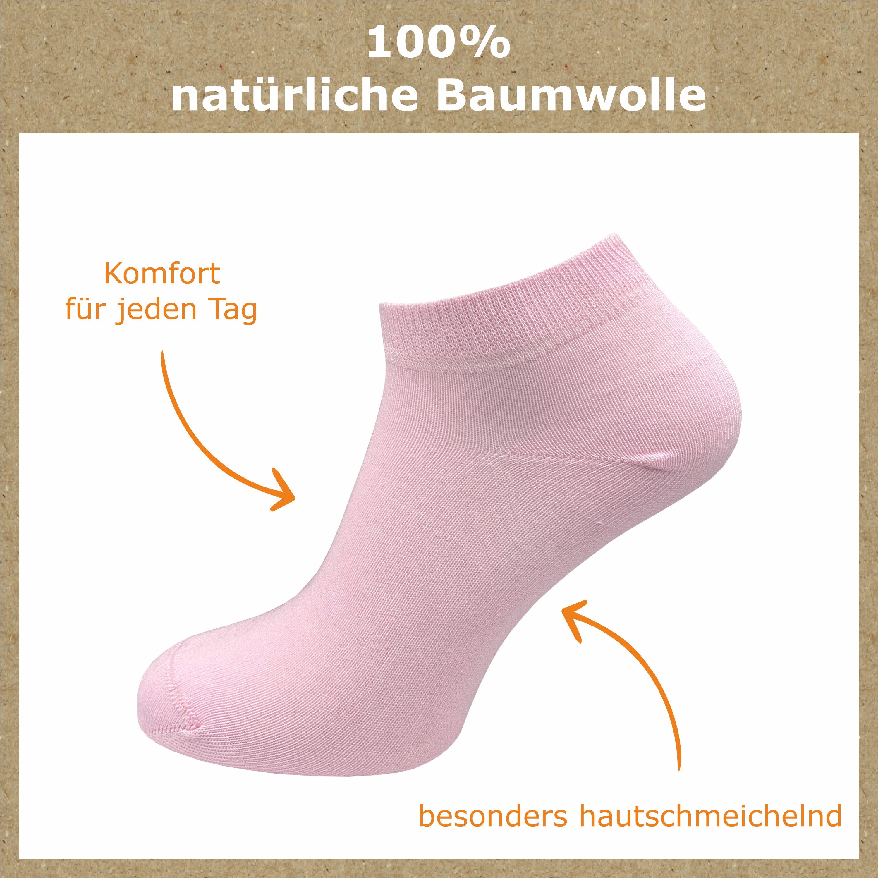 GAWILO Sneakersocken aus 100% Baumwolle für Damen (10-Paar) ohne drückende Naht über den Zehen - atmungsaktiv - absolut blickdicht