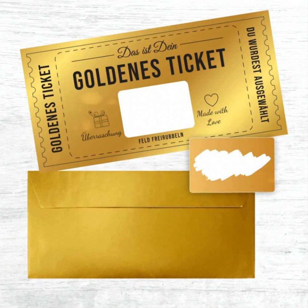 PRECORN Geschenkkarte Goldenes Ticket Gutschein Rubbelkarte mit Umschlag für Geburtstag uvm.