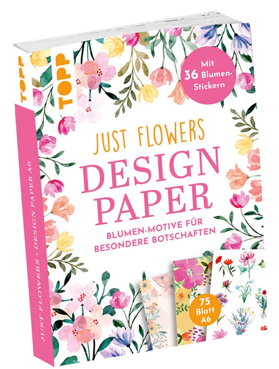 frechverlag Sticker Design Paper Just Flowers A6 mit Blumen-Stickern