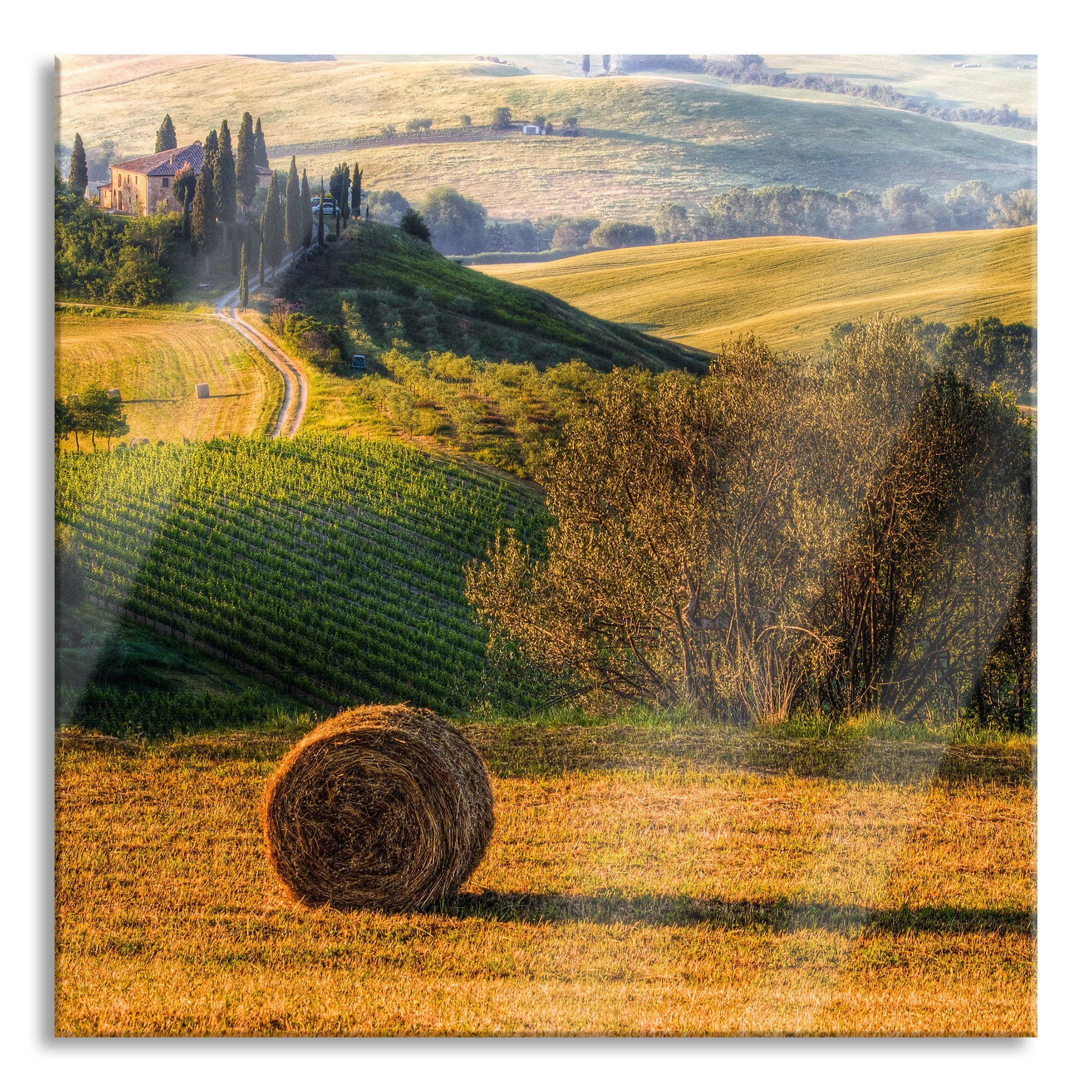 Pixxprint Glasbild Italienische Toskana Landschaft, Italienische Toskana Landschaft (1 St), Glasbild aus Echtglas, inkl. Aufhängungen und Abstandshalter
