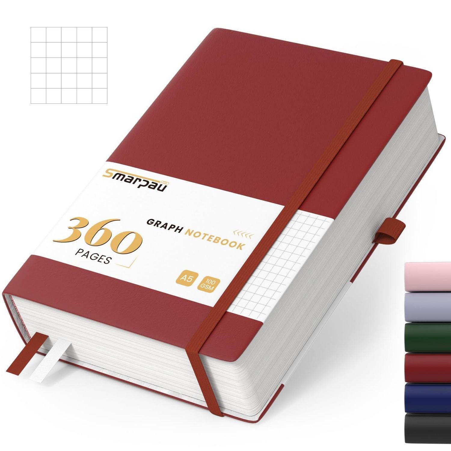 LuxusKollektion Notizbuch Notizbuch A5 Hardcover Dunkelrot Kariert 360 Seiten