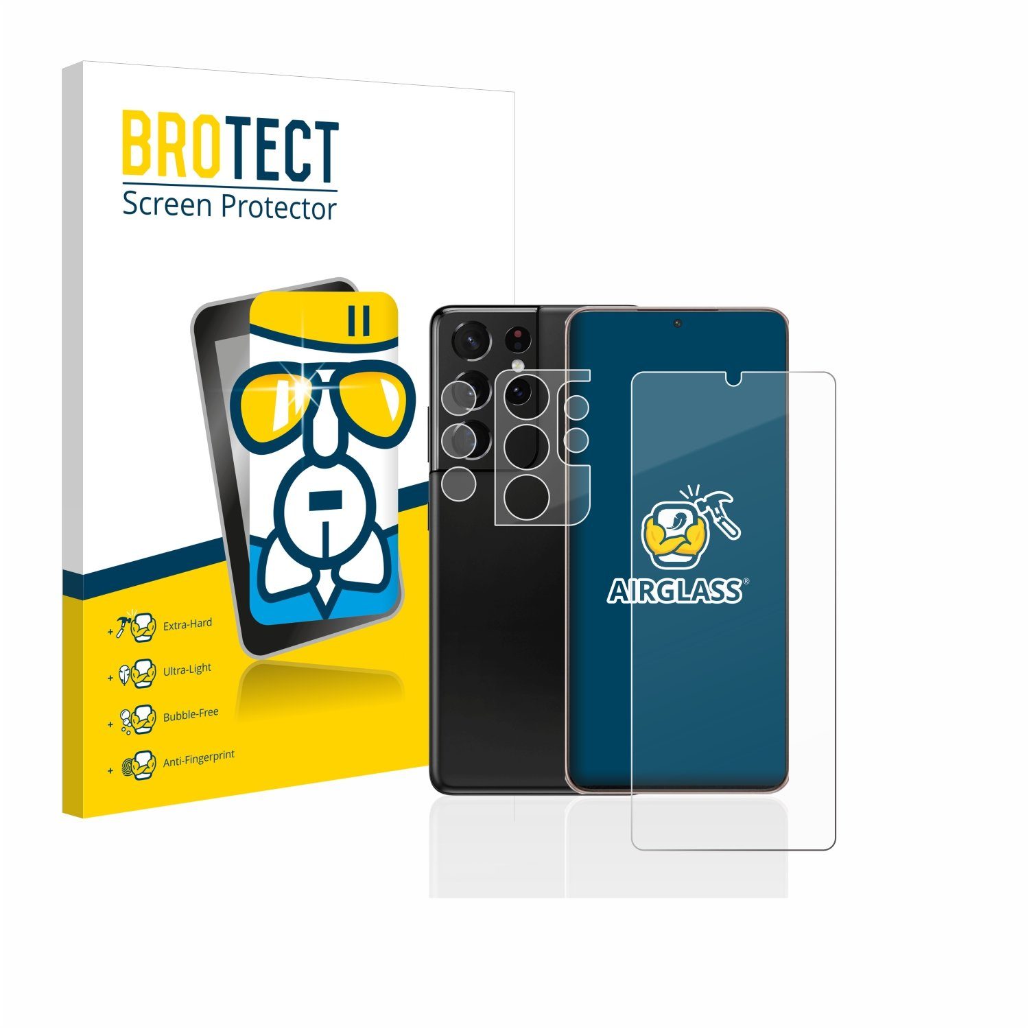 BROTECT Displayschutzglas Folie für Samsung Galaxy S21 Ultra 5G (Display+Kamera), Schutzfolie Glas Panzer Display Schutz klar