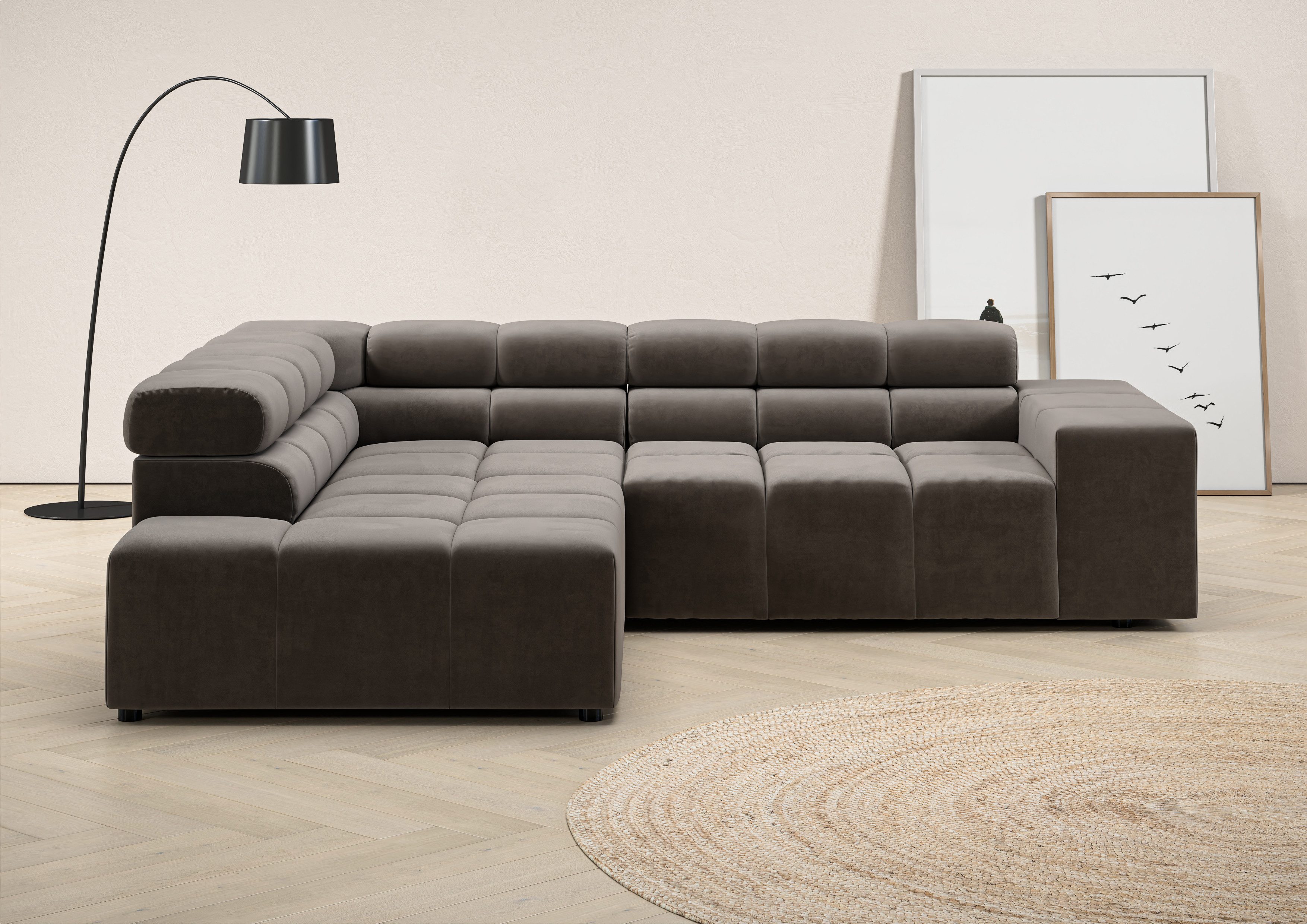 INOSIGN Ecksofa "Ancona, incl. Kopfteilverstellung + 3 Zierkissen, L-Form, günstig online kaufen