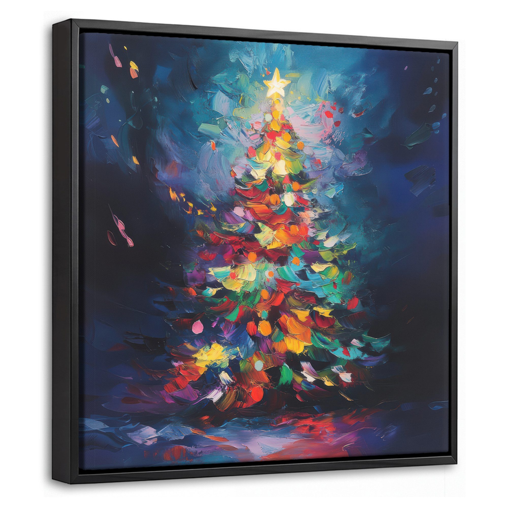 OneMillionCanvasses® Leinwandbild mit Rahmen - Weihnachtsbaum - Weihnachten - Abstrakt - Farbenfroh, Fotodruck (1 St), Leinwand Bilder Klein, Wand Dekoration Aesthetic 20x20cm