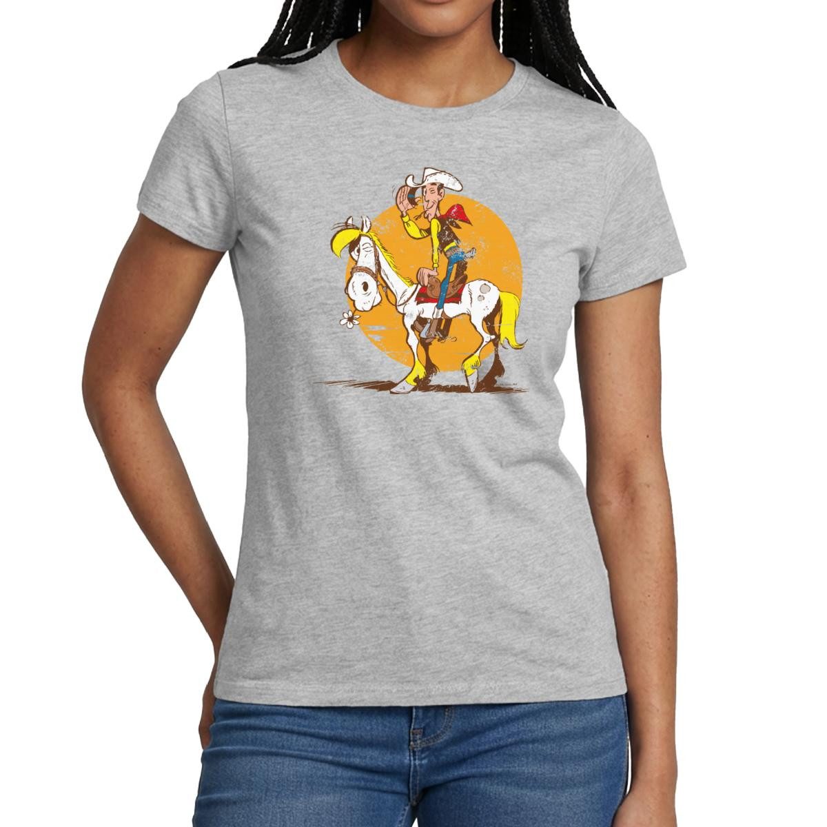 T-Shirt Lucky Luke Jolly Jumper im Sonnenuntergang Frauen T-Shirt